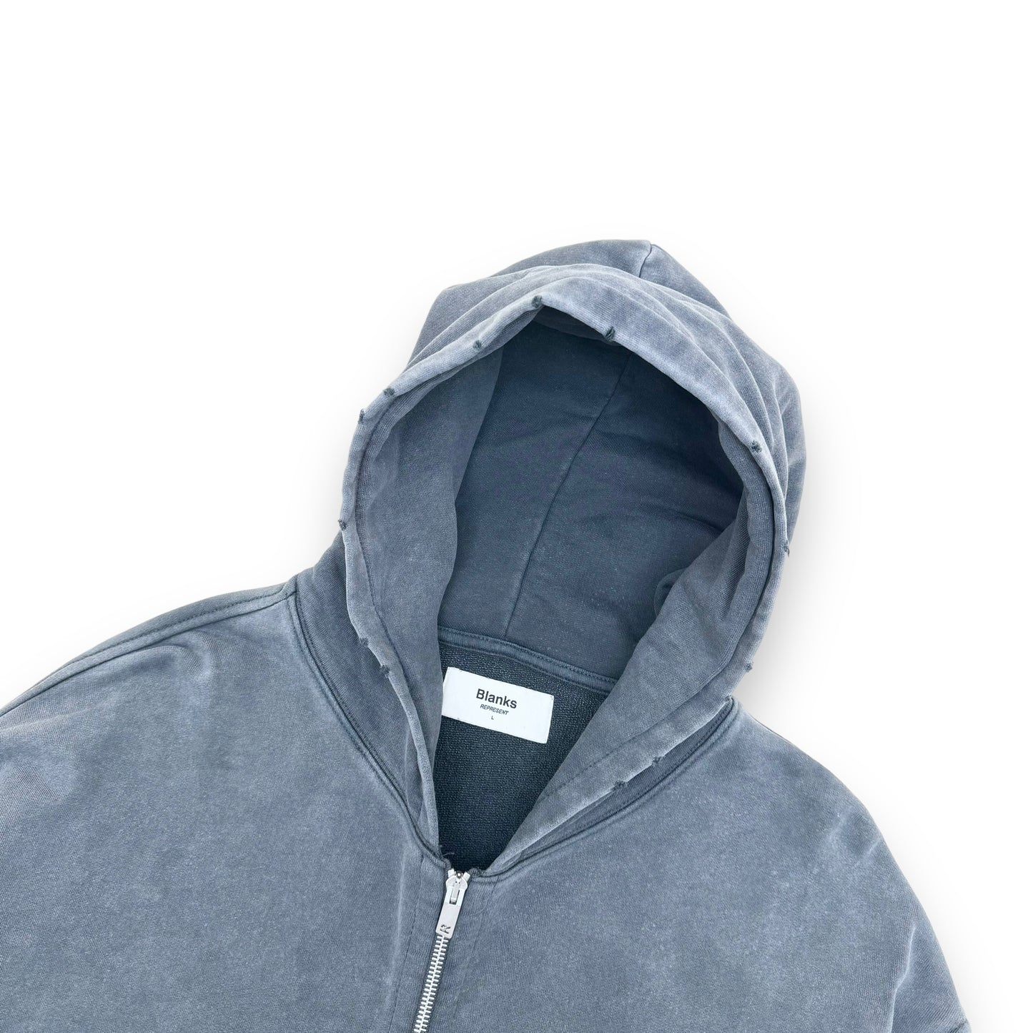 REPRESENT DISTRESSED WASHED BLANKS ZIP-UP HOODIE GREY L