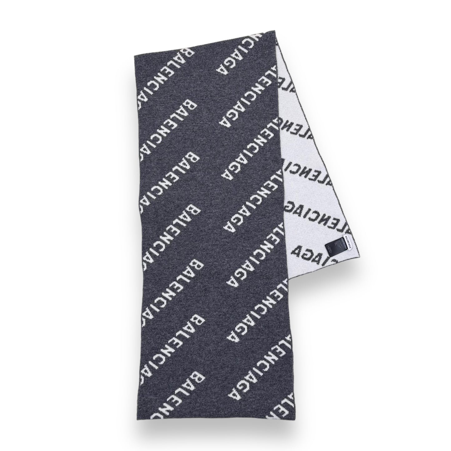 BALENCIAGA VIRGIN WOOL LOGO SCARF GREY