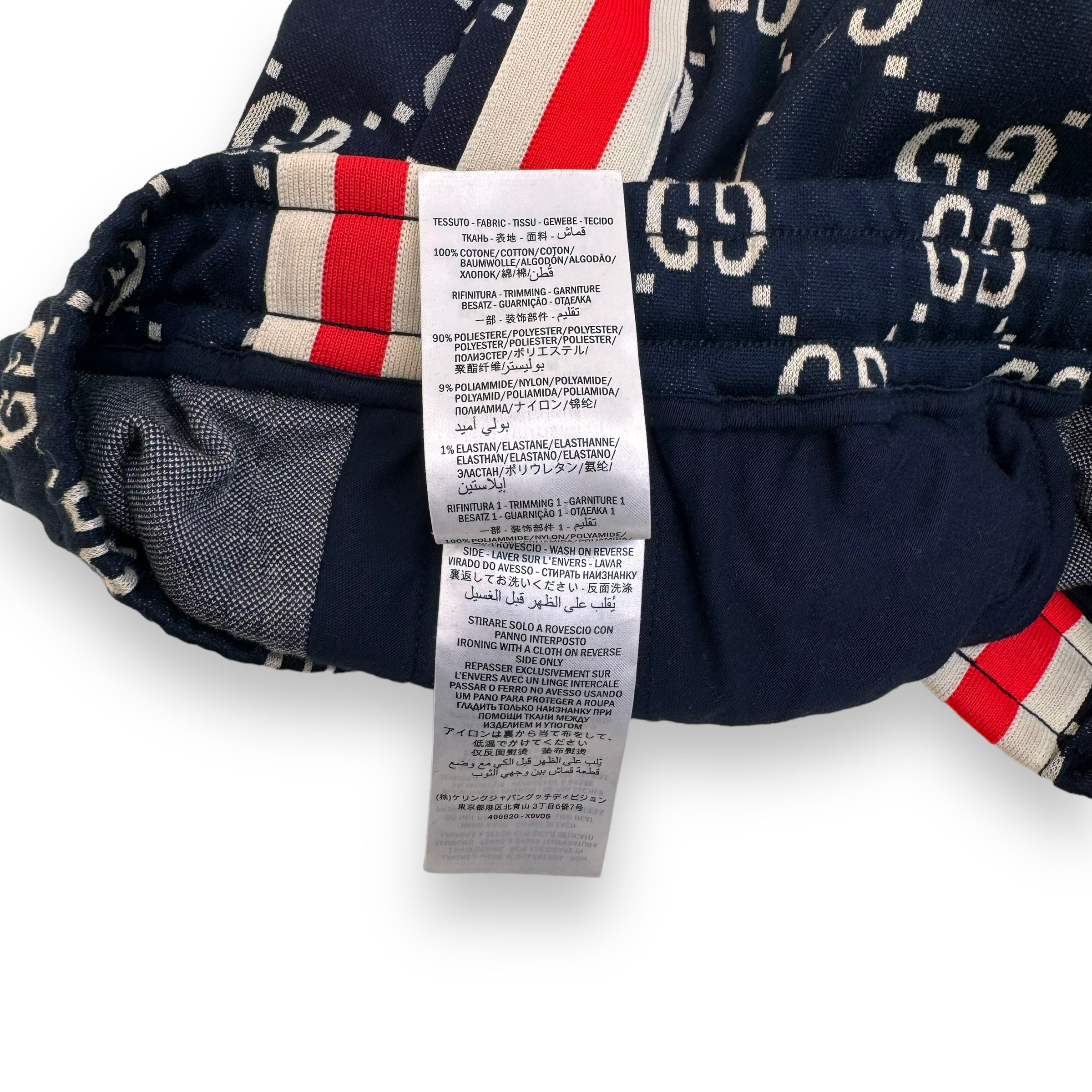 GUCCI GG TAPERED STRIPED LOGO-INTARSIA COTTON TRACK PANTS NAVY L