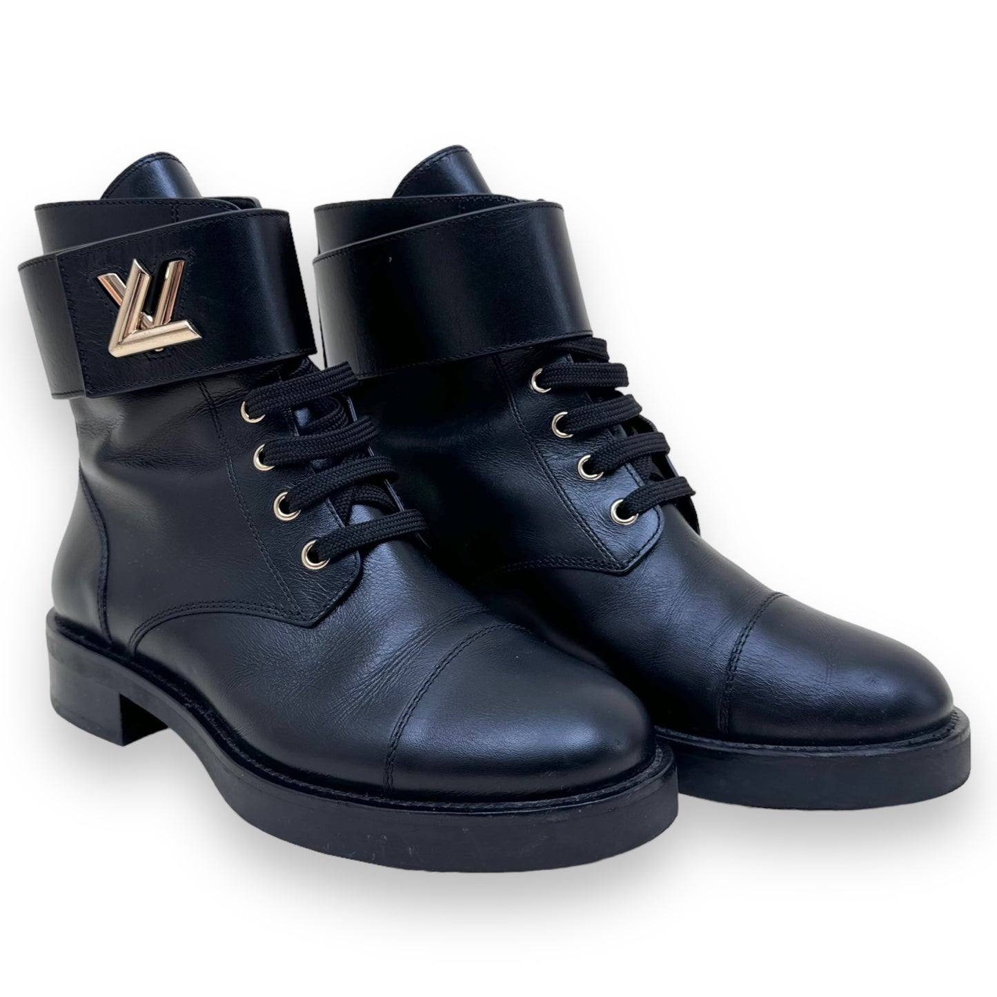 LOUIS VUITTON WONDERLAND FLAT RANGER CALF LEATHER BOOTS BLACK UK4.5