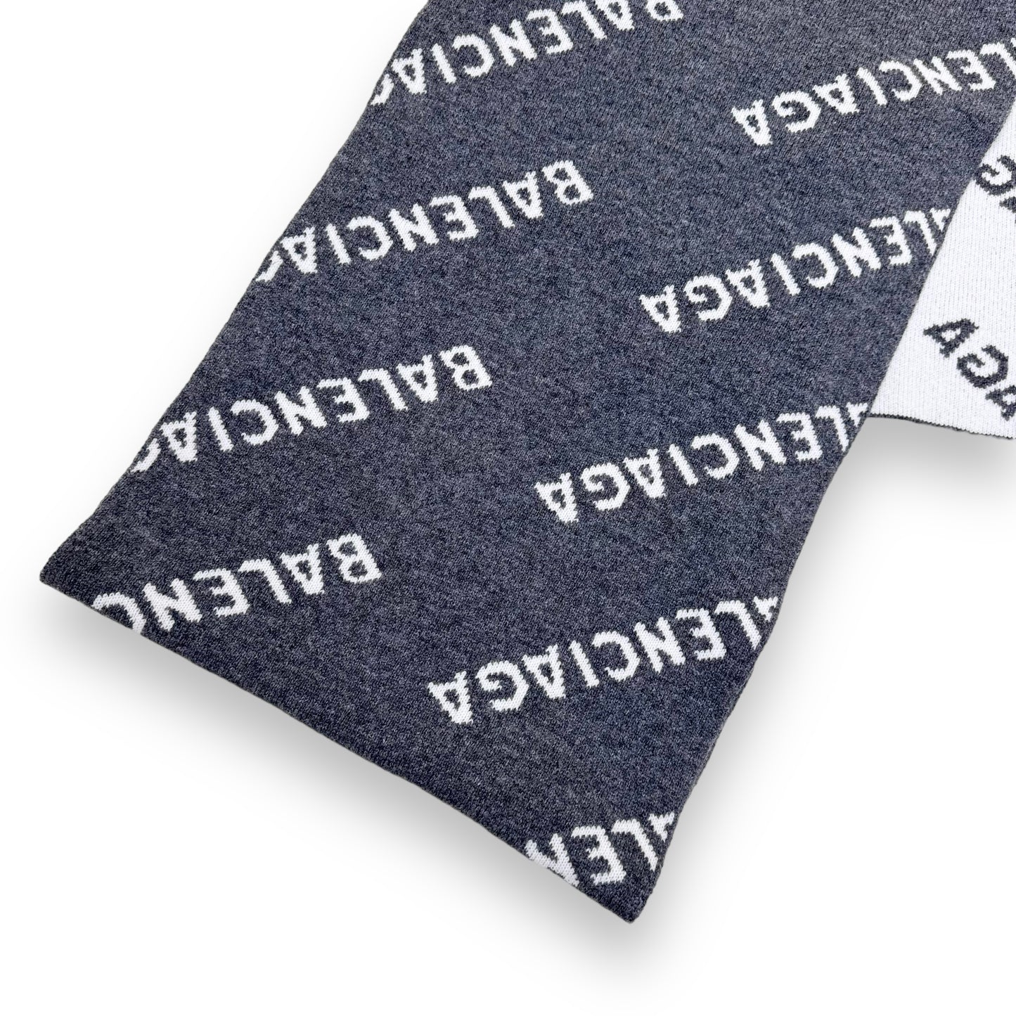 BALENCIAGA VIRGIN WOOL LOGO SCARF GREY