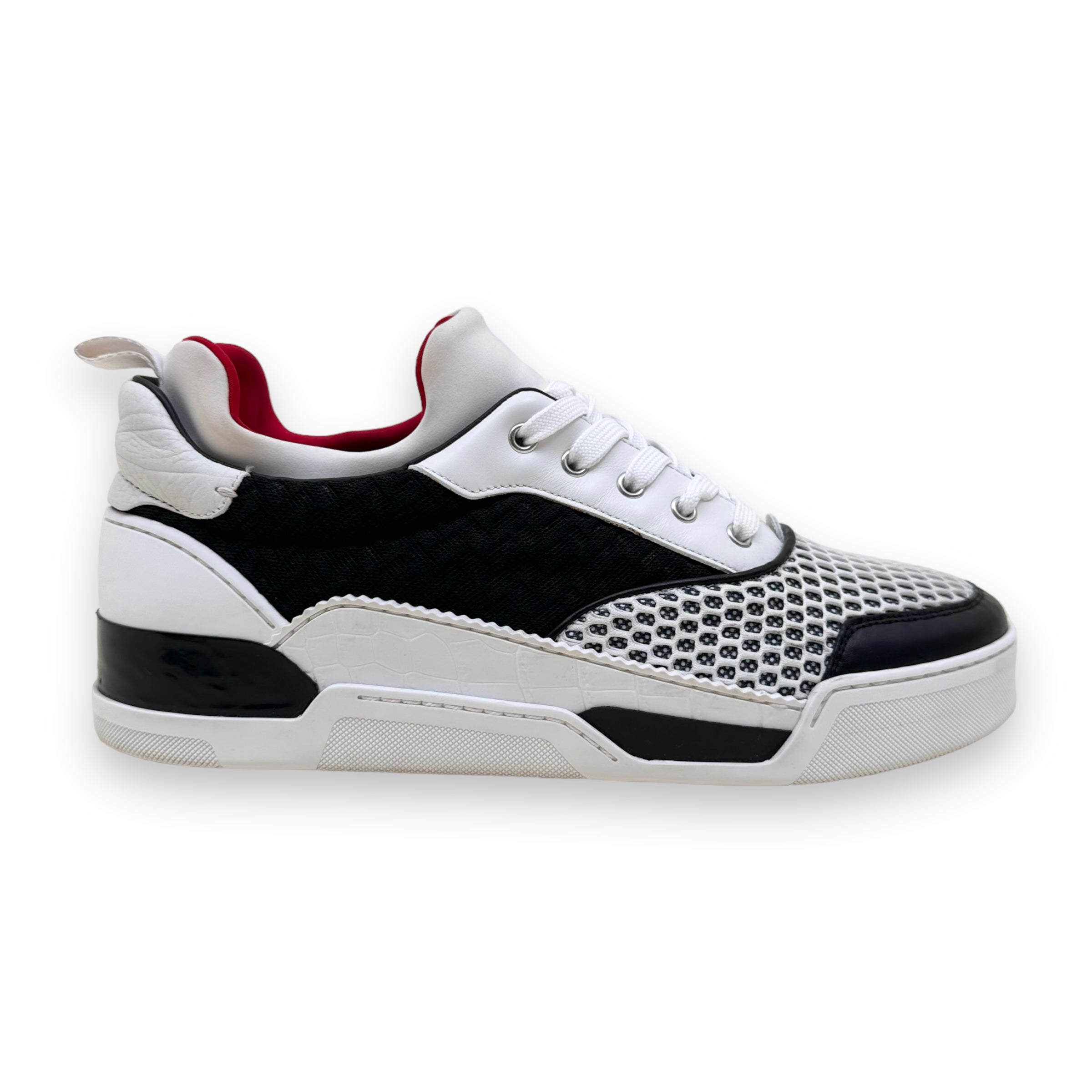 CHRISTIAN LOUBOUTIN AURELIEN LEATHER / MESH LOW TOP SNEAKERS UK10.5