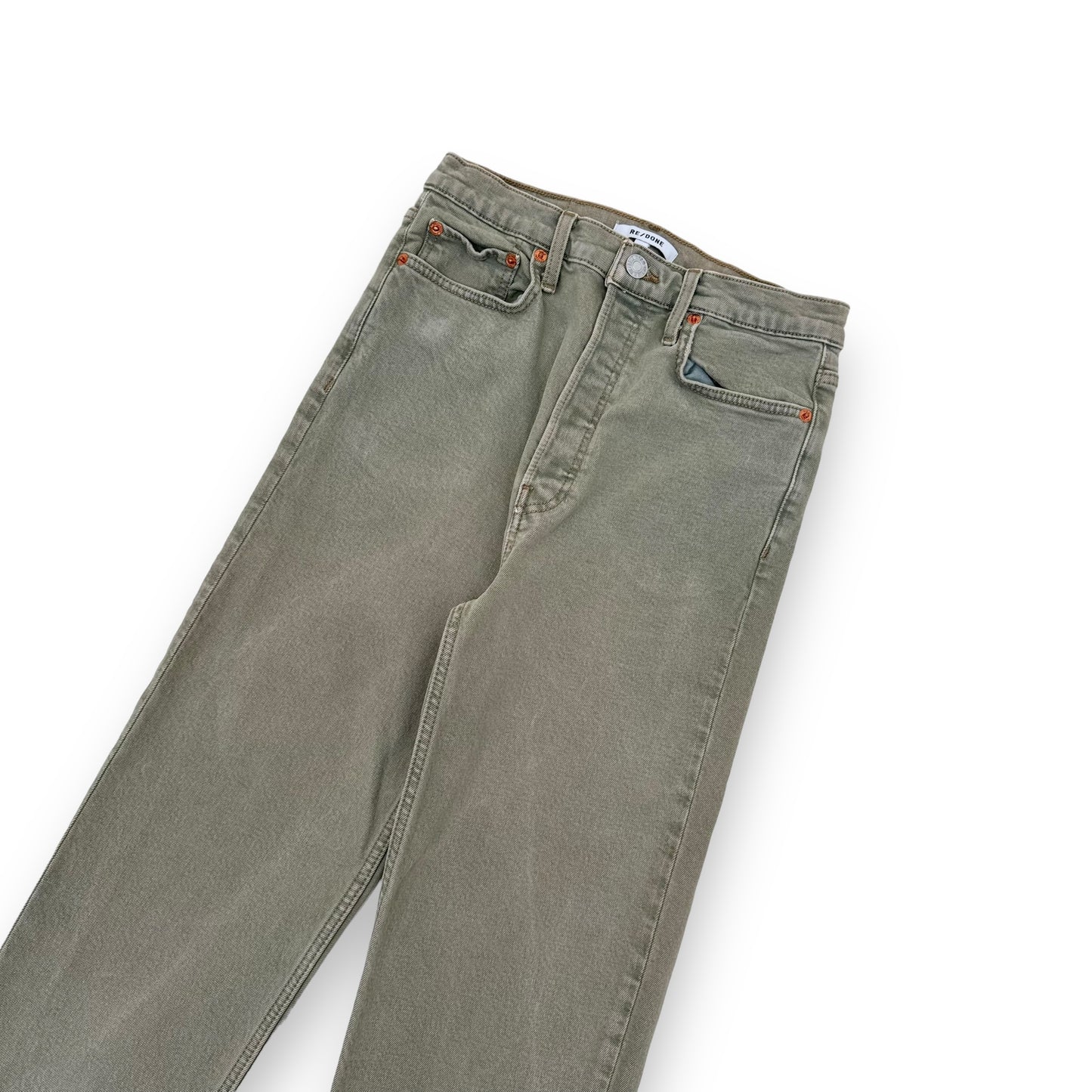 RE-DONE 70’S HIGH RISE STOVE PIPE RAW WASHED DENIM JEANS GREEN 27”