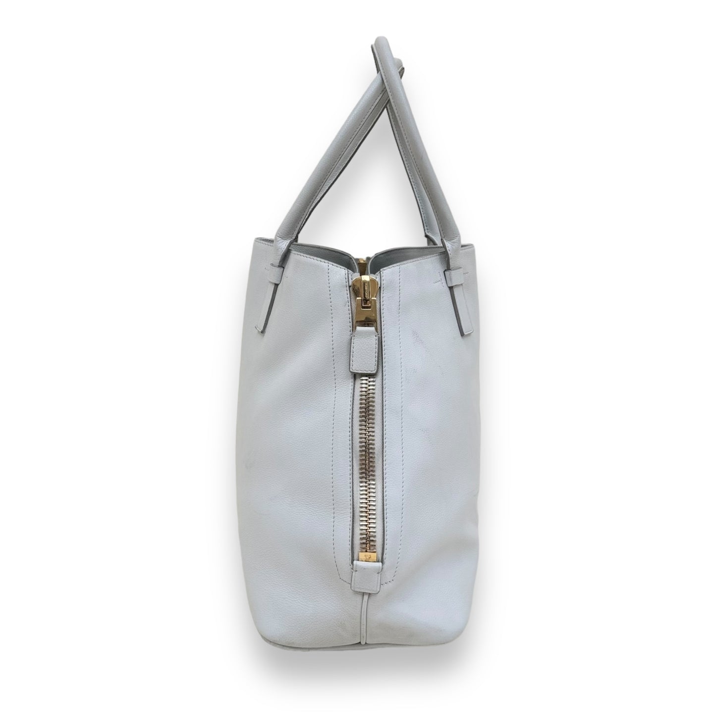 TOM FORD JENNIFER ZIP TOTE LEATHER BAG WHITE / GOLD M