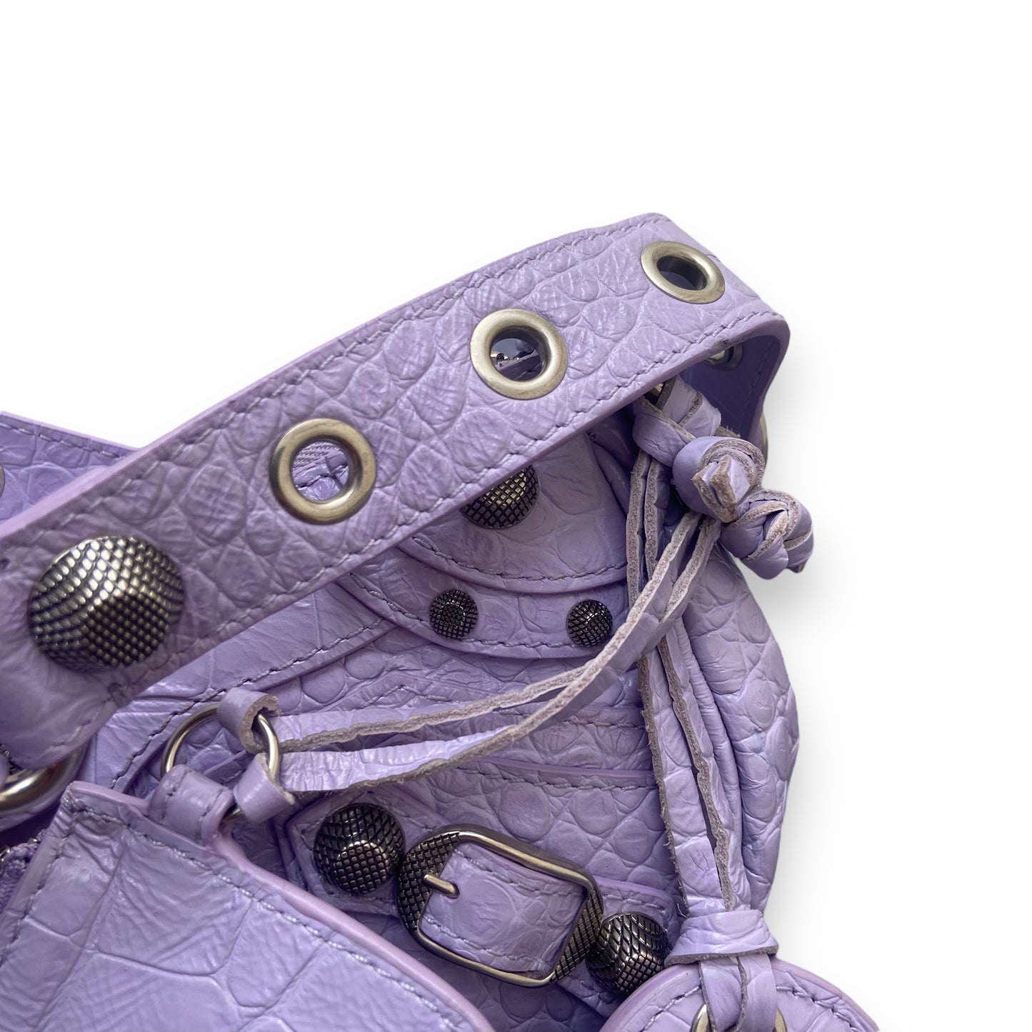 BALENCIAGA LE CAGOLE BRAIDED HANDLE LEATHER SHOULDER BAG LILAC XS