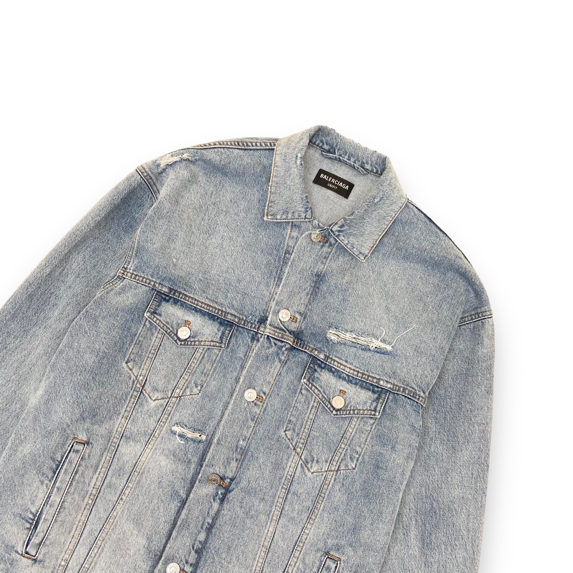 BALENCIAGA OVERSIZED BARCODE LOGO DENIM JACKET BLUE XS
