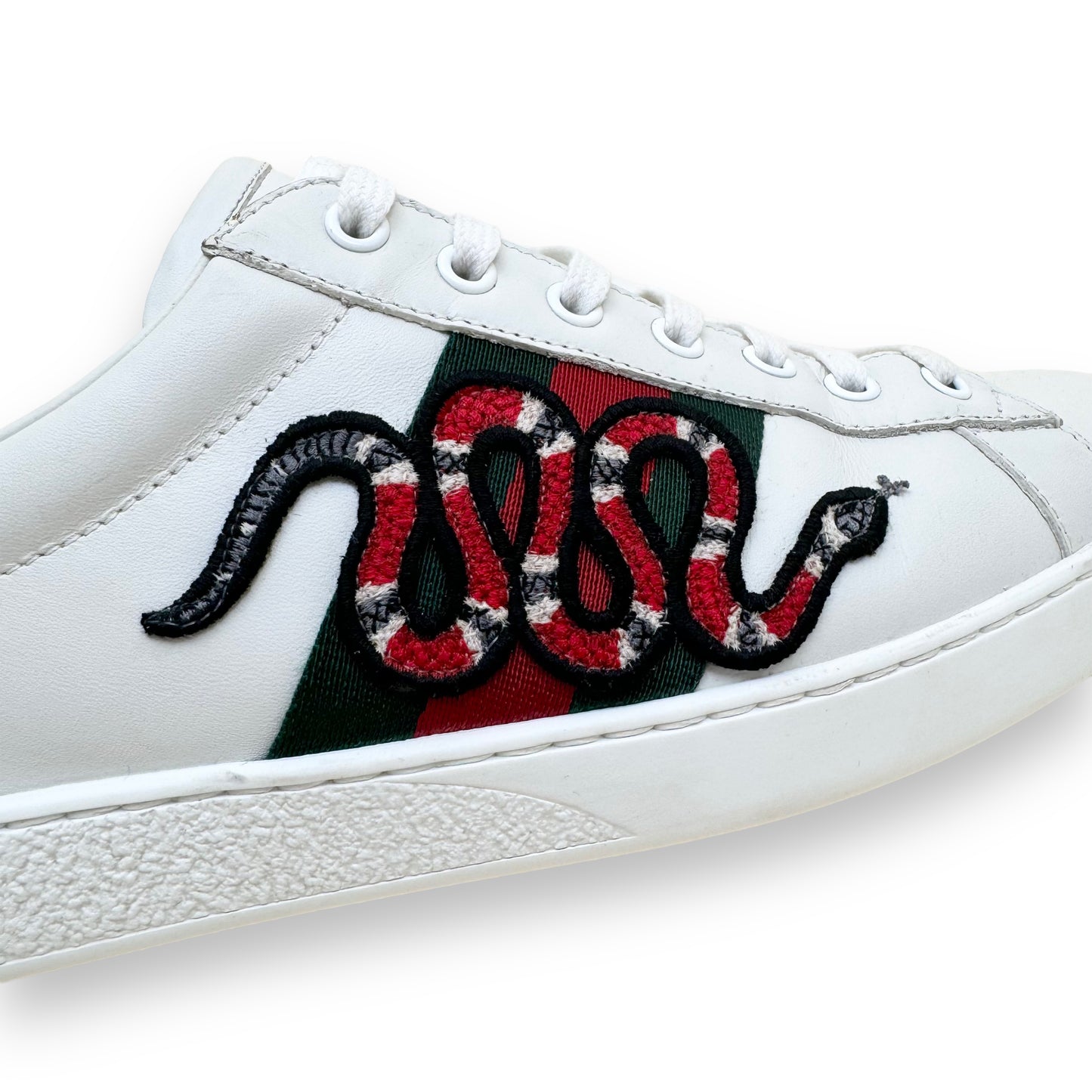 GUCCI ACE EMBROIDERED SNAKE SNEAKERS WHITE UK9