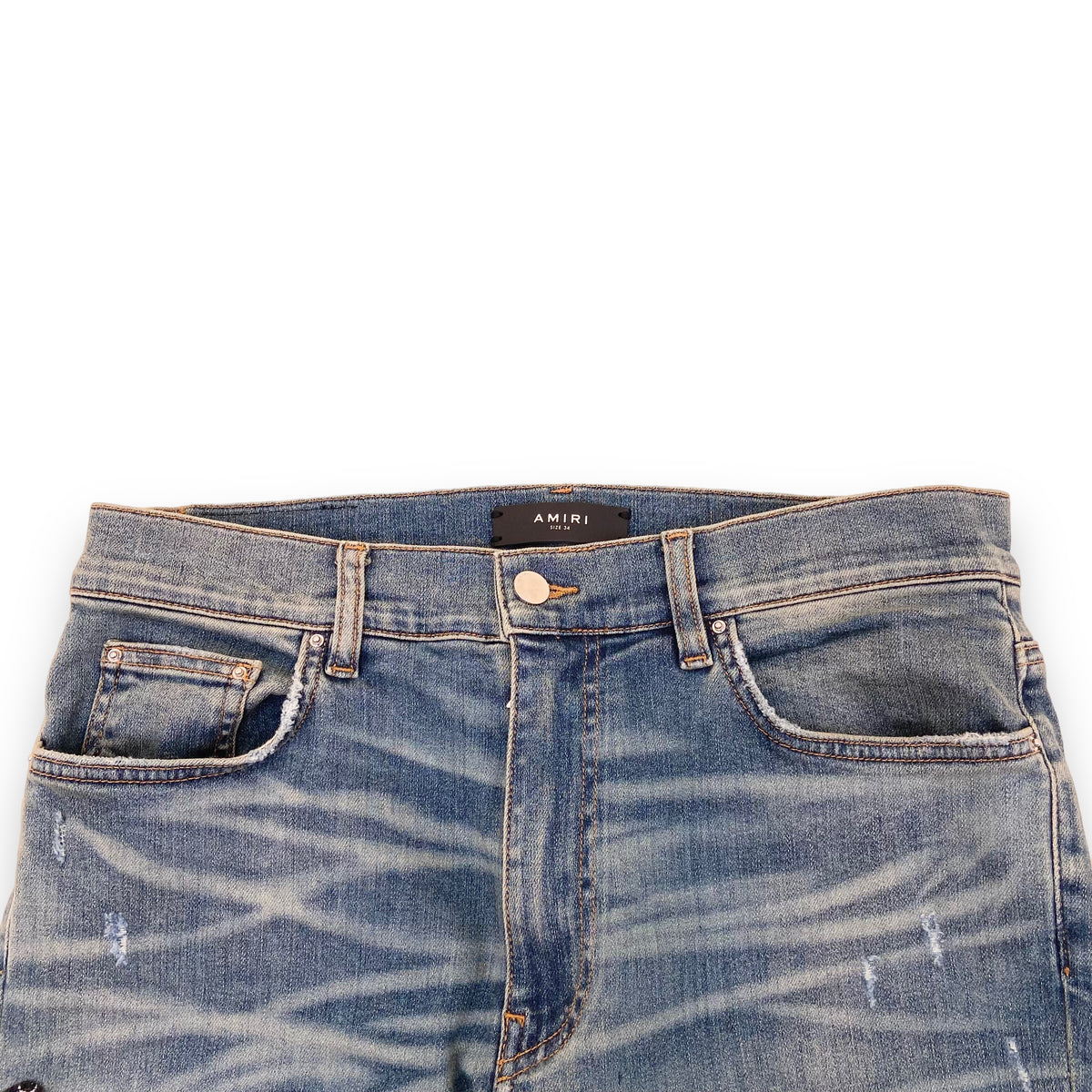 AMIRI GLITTER SNAKE DISTRESSED DENIM JEANS BLUE 34W