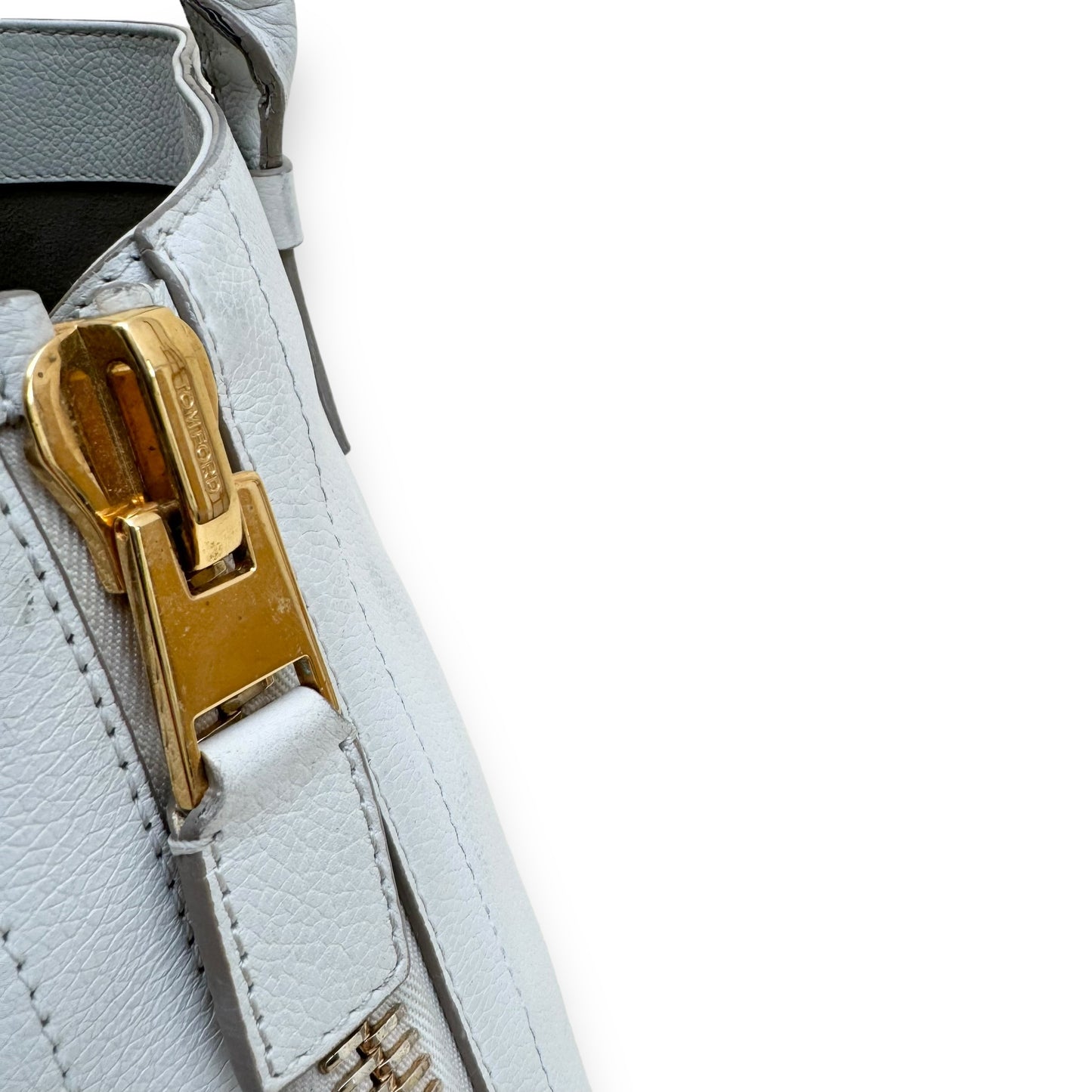 TOM FORD JENNIFER ZIP TOTE LEATHER BAG WHITE / GOLD M