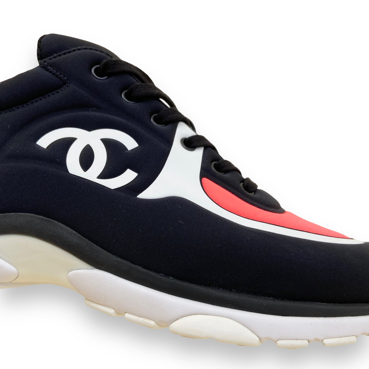 CHANEL CC INTERLOCKING TRI COLOUR NEOPRENE RUNNER SNEAKERS UK9
