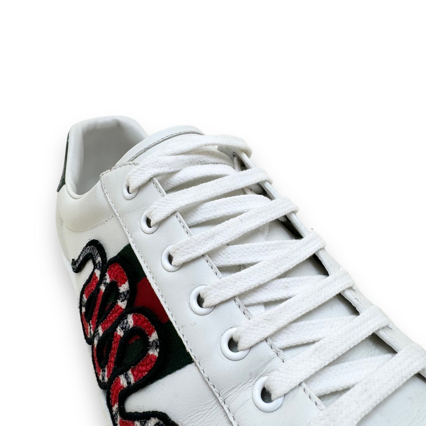 GUCCI ACE EMBROIDERED SNAKE SNEAKERS WHITE UK9