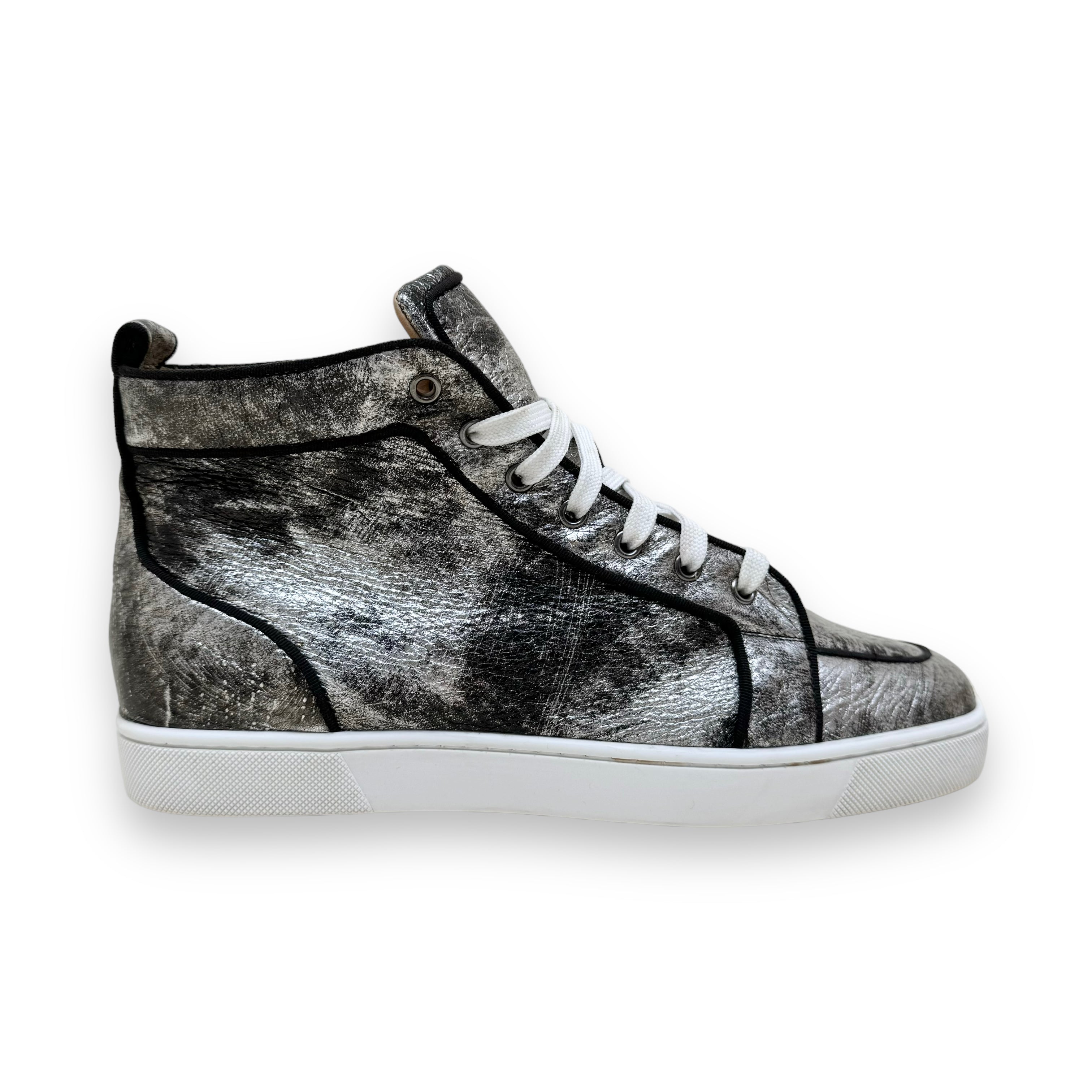 CHRISTIAN LOUBOUTIN HIGH TOP SNEAKERS SILVER UK9