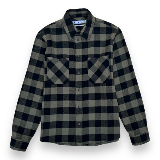 OFF-WHITE CHECKED LOGO EMBROIDERED FLANNEL SHIRT GREEN / BLACK L