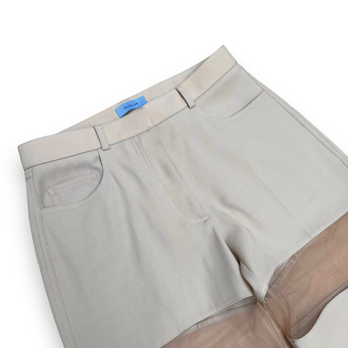 MUGLER CUTOUT HIGH-RISE WOOL STRAIGHT-LEG PANTS CAMEL UK8