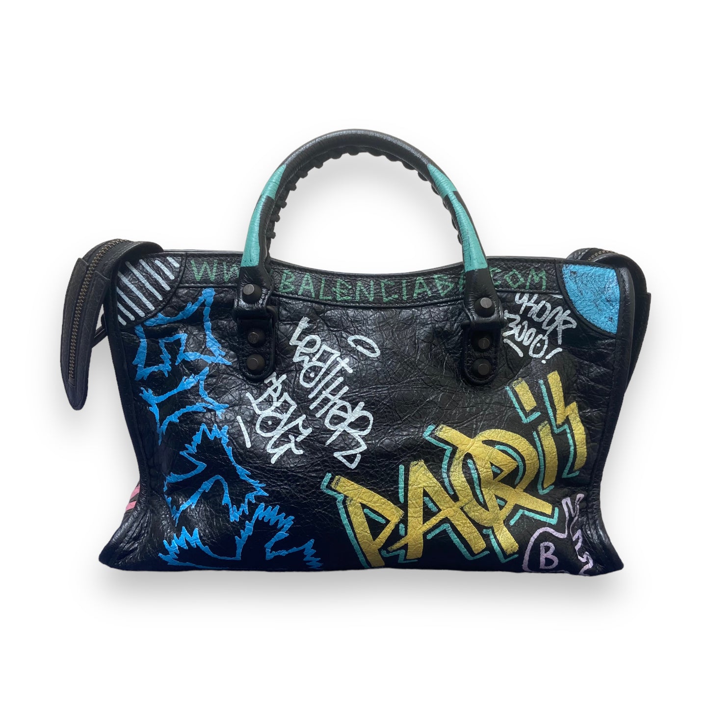 BALENCIAGA CITY CLASSIC LEATHER GRAFFITI BAG S