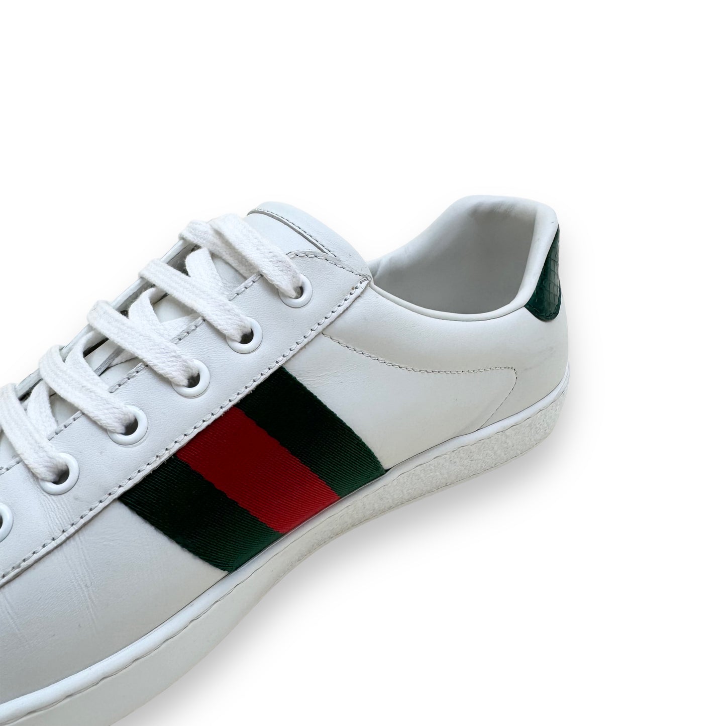 GUCCI ACE EMBROIDERED SNAKE SNEAKERS WHITE UK9