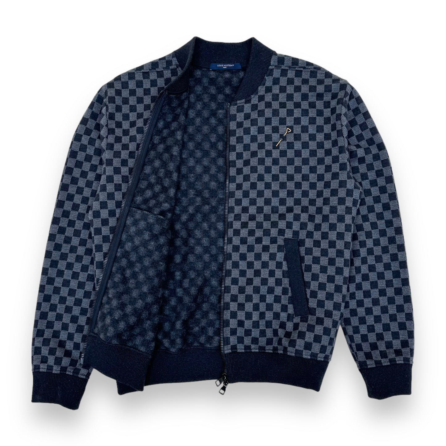 LOUIS VUITTON DAMIER JACQUARD ZIP-THROUGH BOMBER GREY L