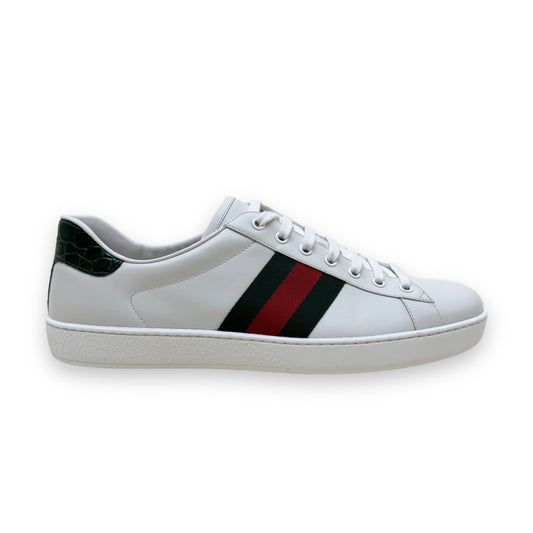 GUCCI ACE LOW TOP LEATHER WEB SNEAKERS WHITE UK11