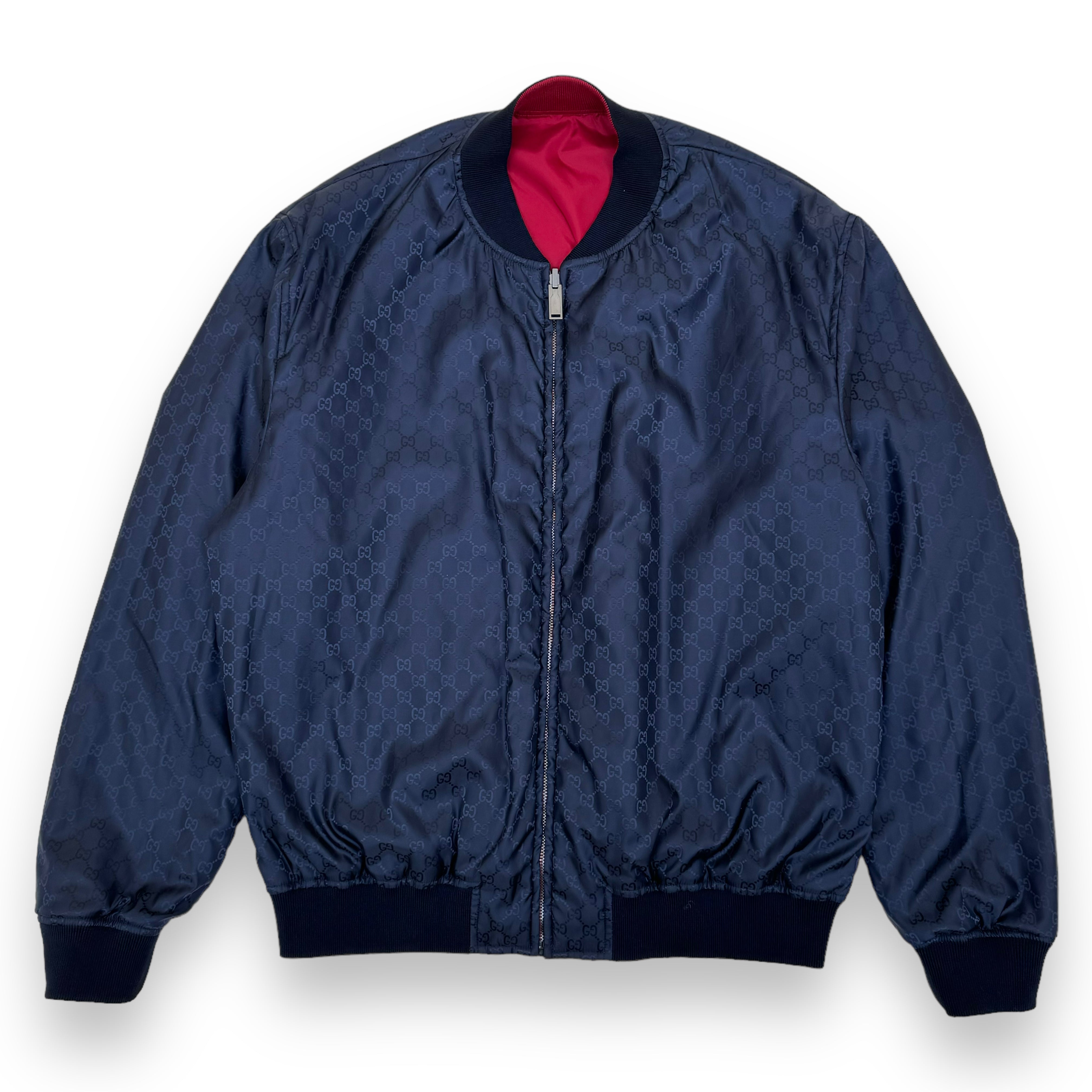 GUCCI GG REVERSIBLE MONOGRAM NYLON BOMBER JACKET RED / BLACK XL