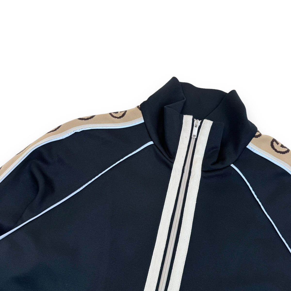GUCCI LOGO JACQUARD WEBBING-TRIMMED TECH-JERSEY TRACK JACKET BLACK S