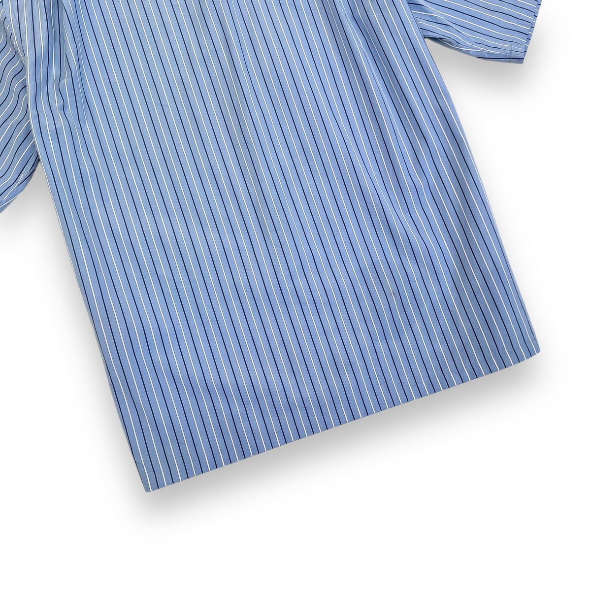PRADA STRIPED LOGO PATCH COTTON SHORT SLEEVE SHIRT BLUE M