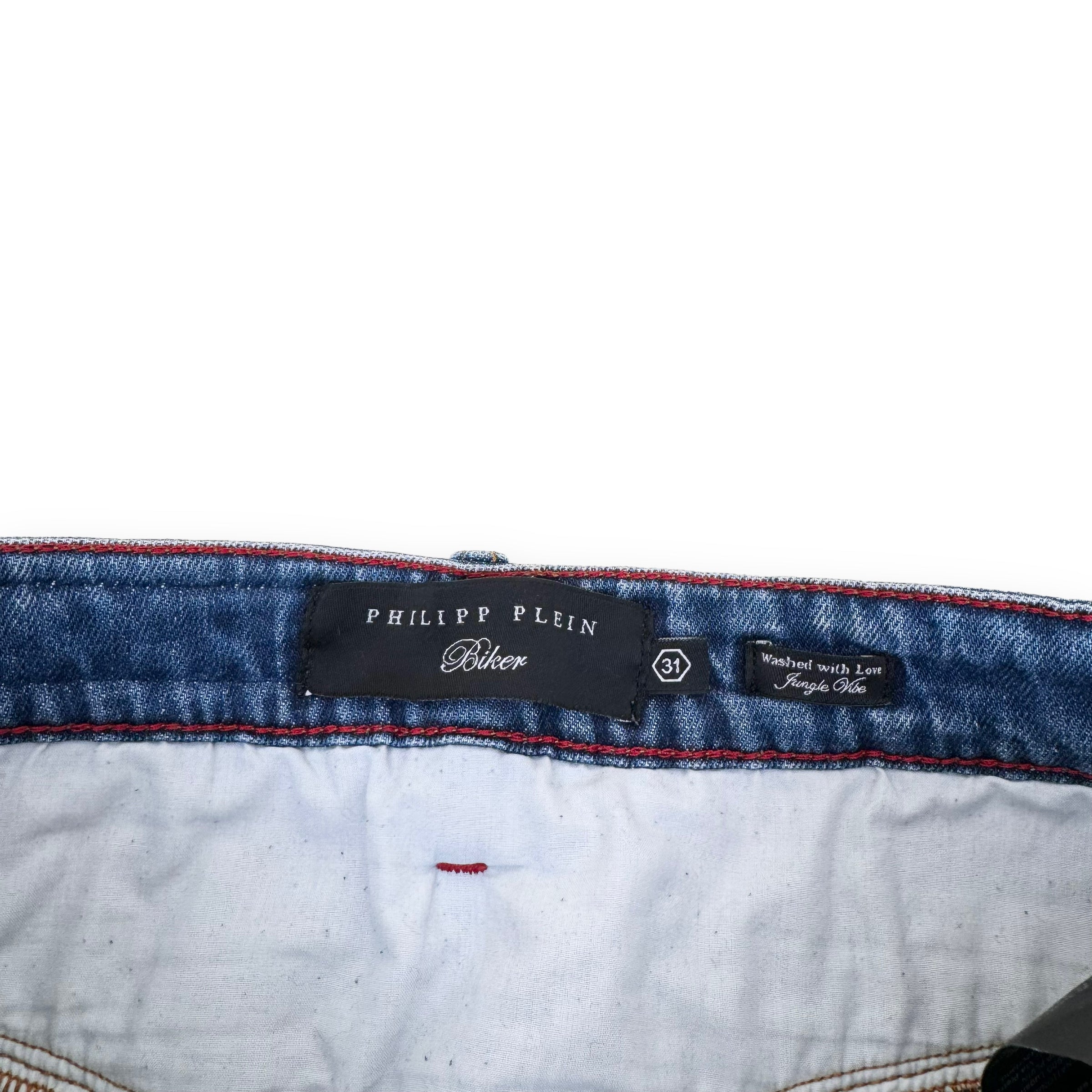 PHILIPP PLEIN BIKER DENIM JEANS BLUE 31W