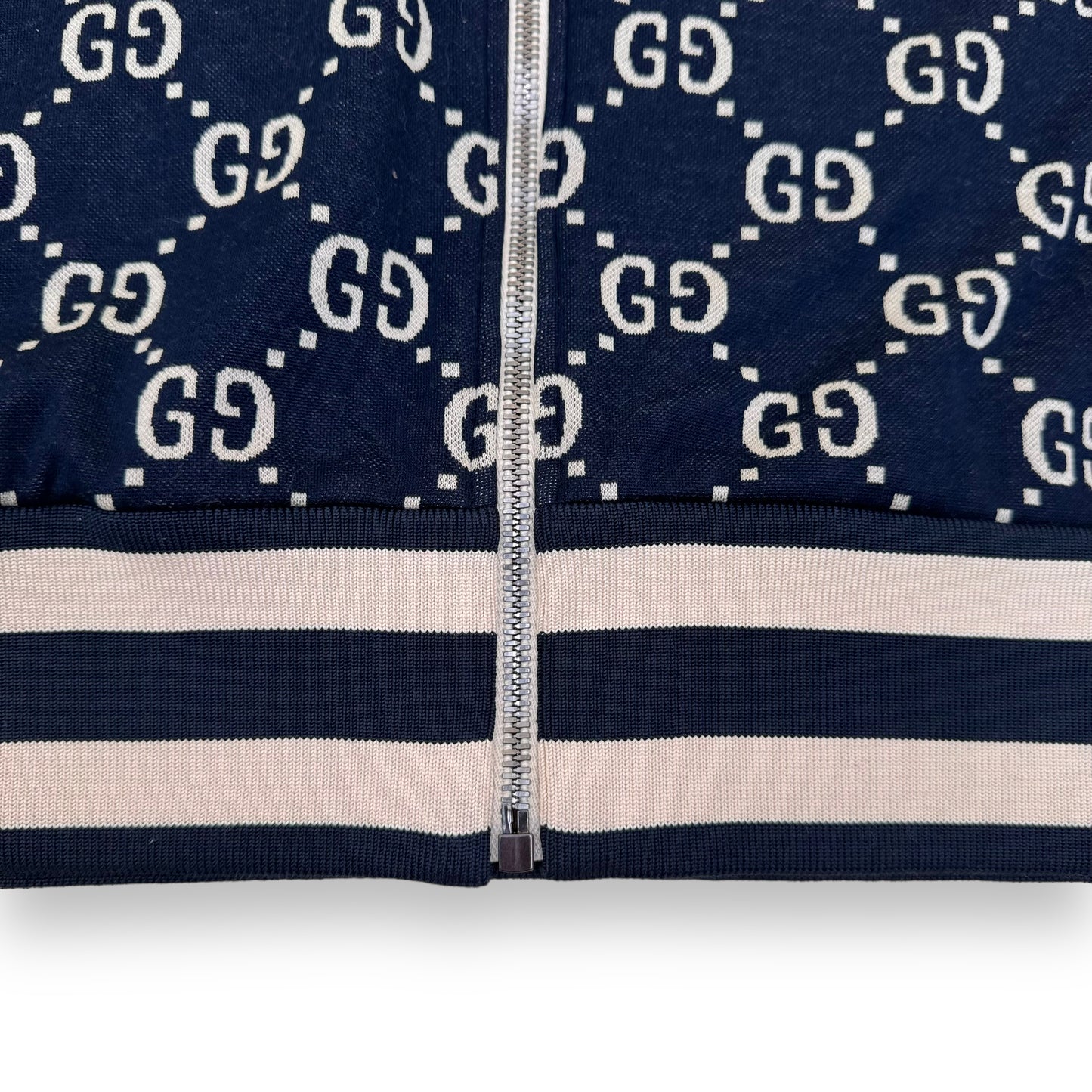 GUCCI GG LOGO-INTARSIA COTTON ZIP-UP TRACK JACKET NAVY L