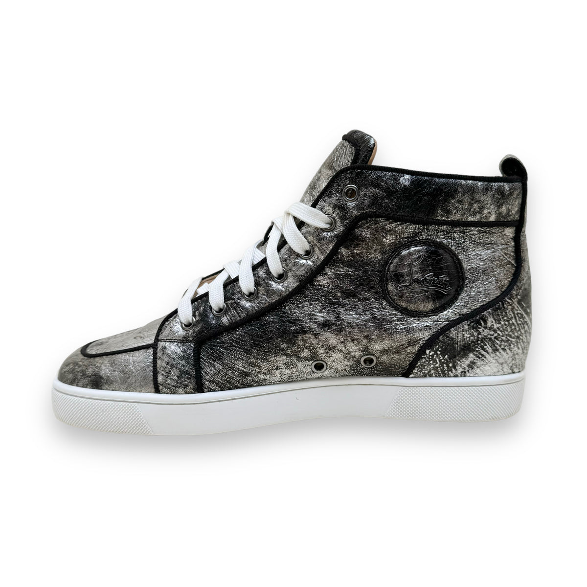 CHRISTIAN LOUBOUTIN HIGH TOP SNEAKERS SILVER UK9