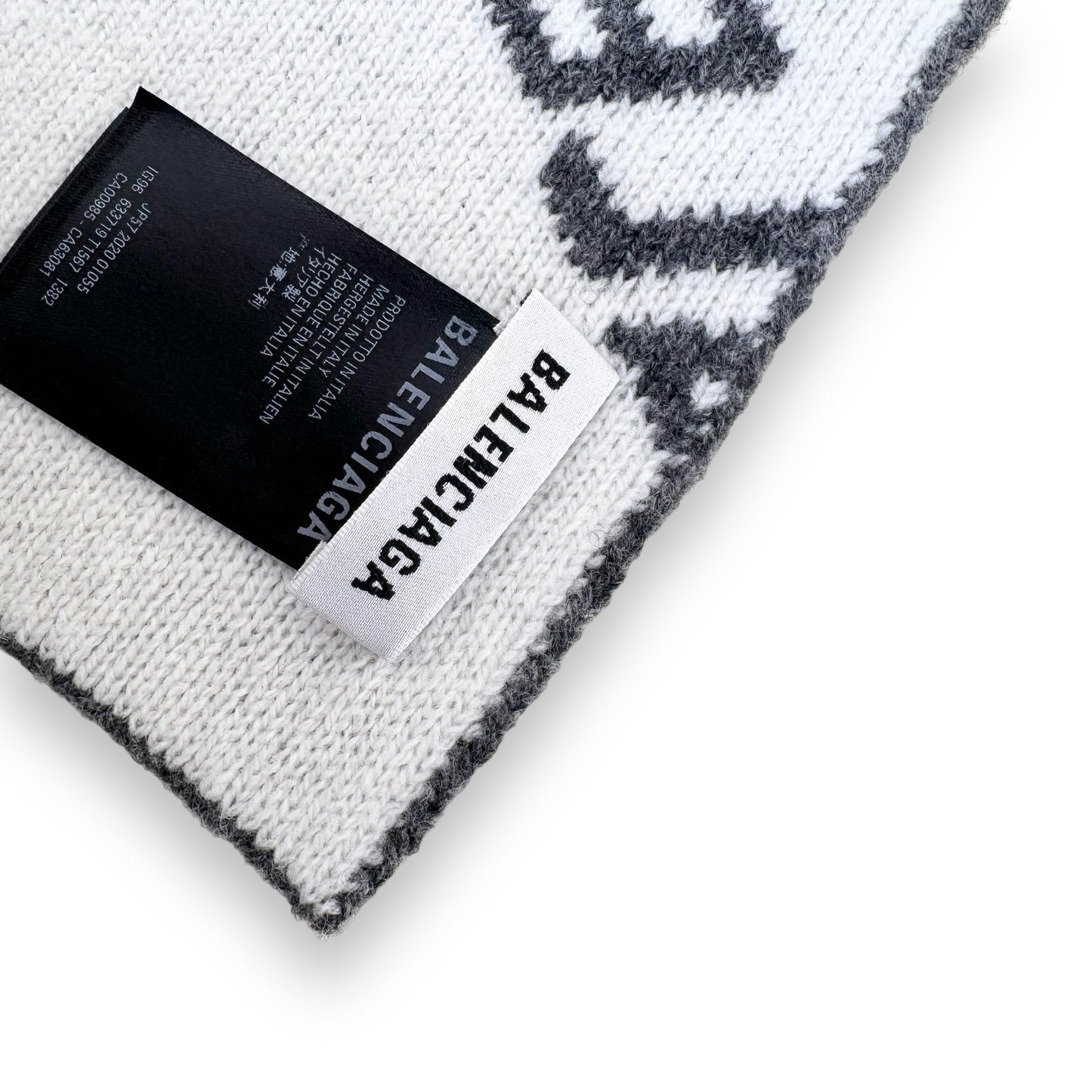 BALENCIAGA VIRGIN WOOL LOGO SCARF GREY