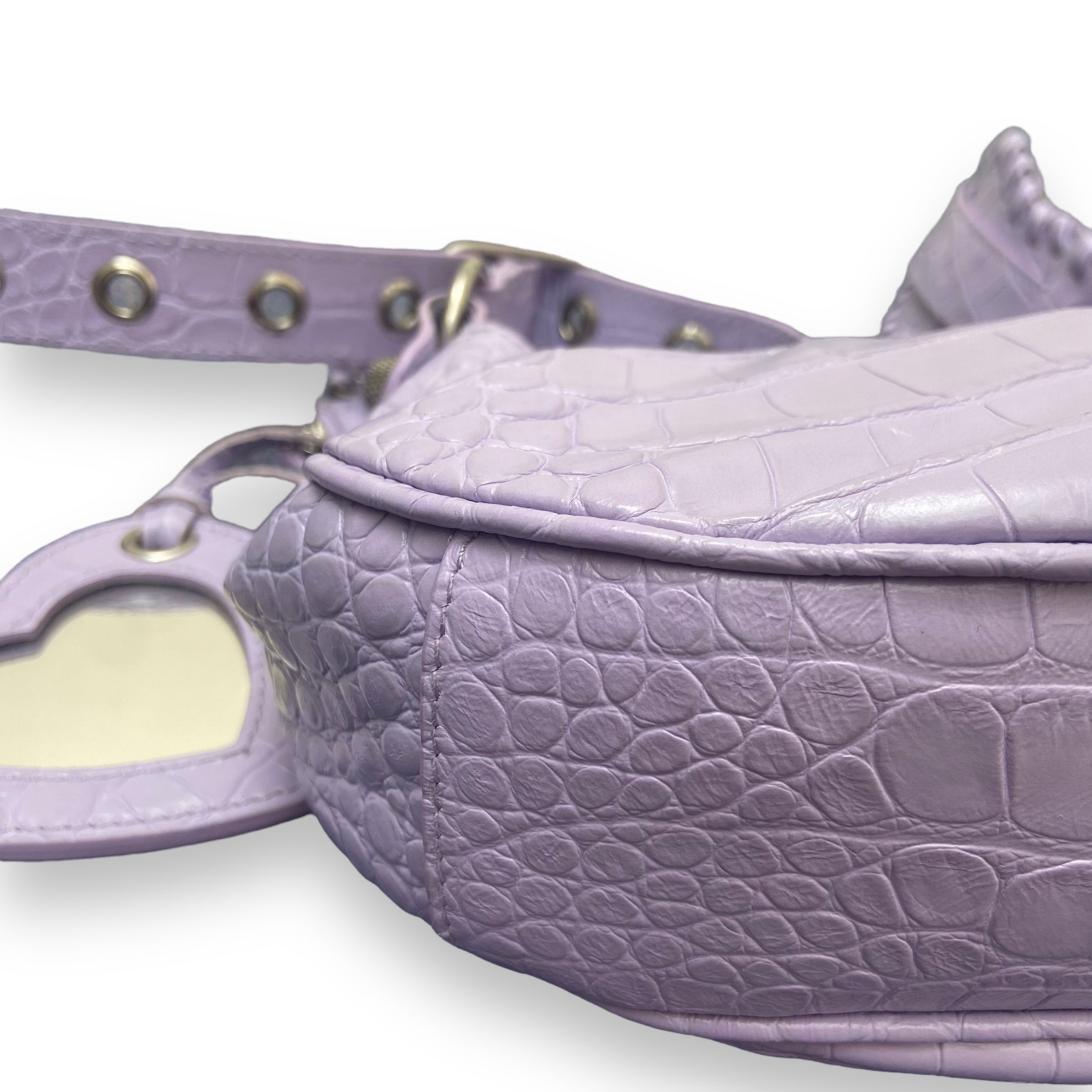 BALENCIAGA LE CAGOLE BRAIDED HANDLE LEATHER SHOULDER BAG LILAC XS