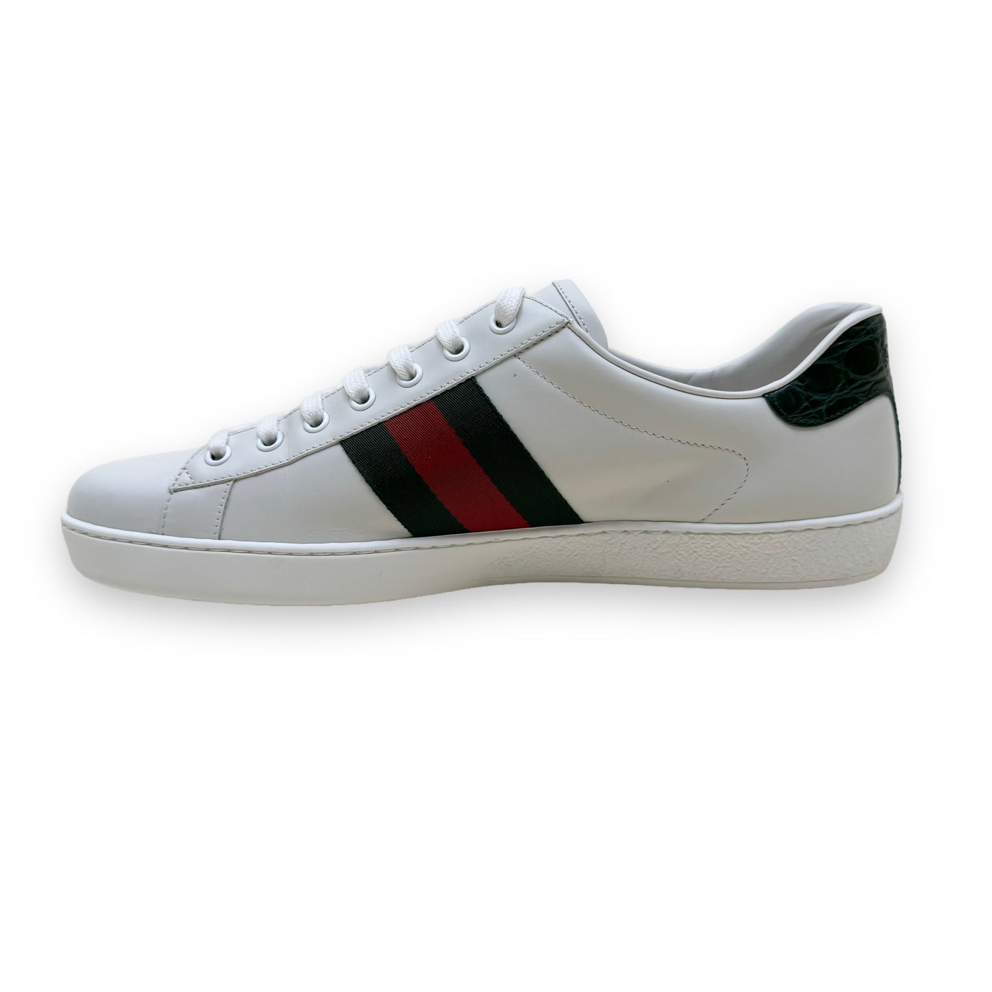 GUCCI ACE LOW TOP LEATHER WEB SNEAKERS WHITE UK11