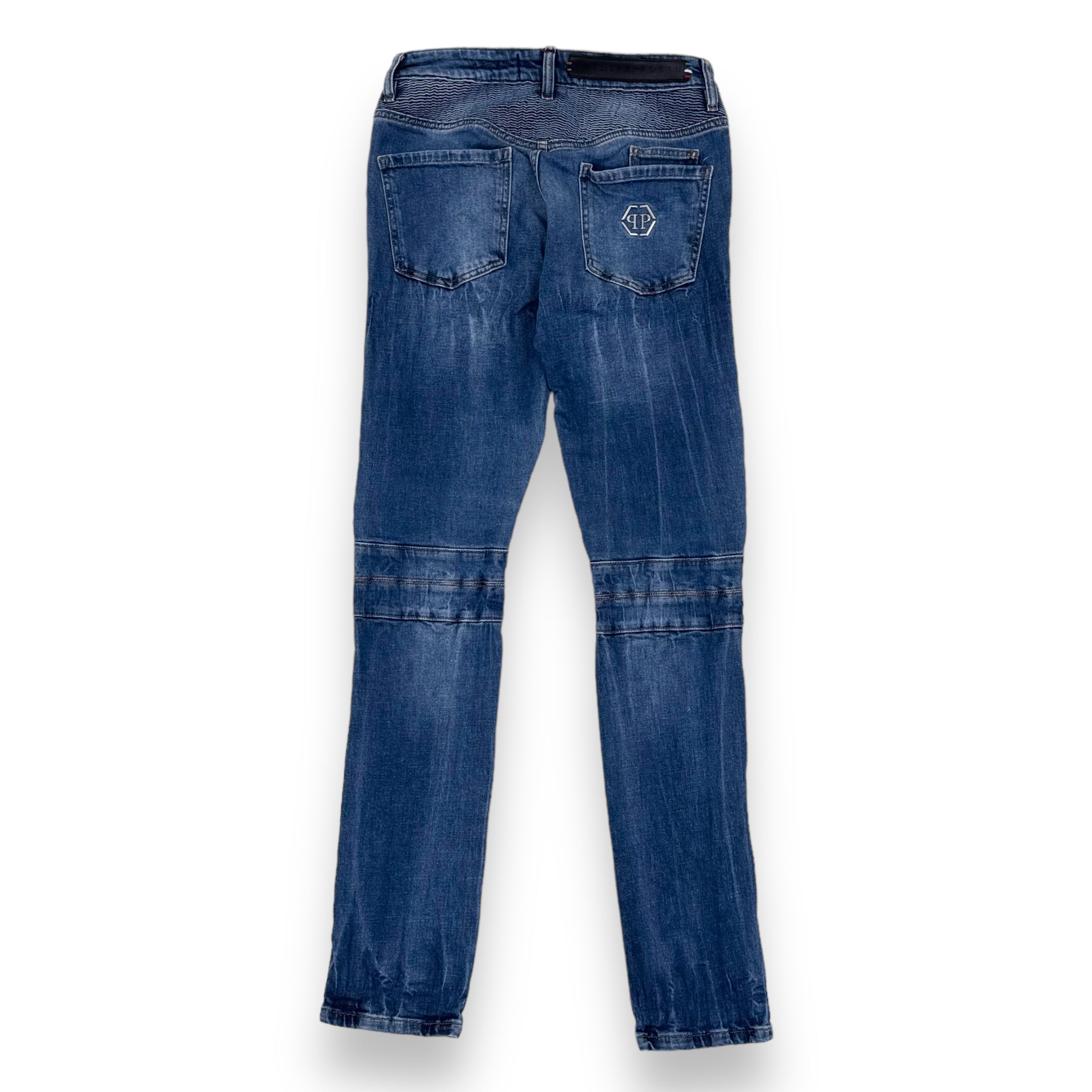 PHILIPP PLEIN BIKER DENIM JEANS BLUE 31W