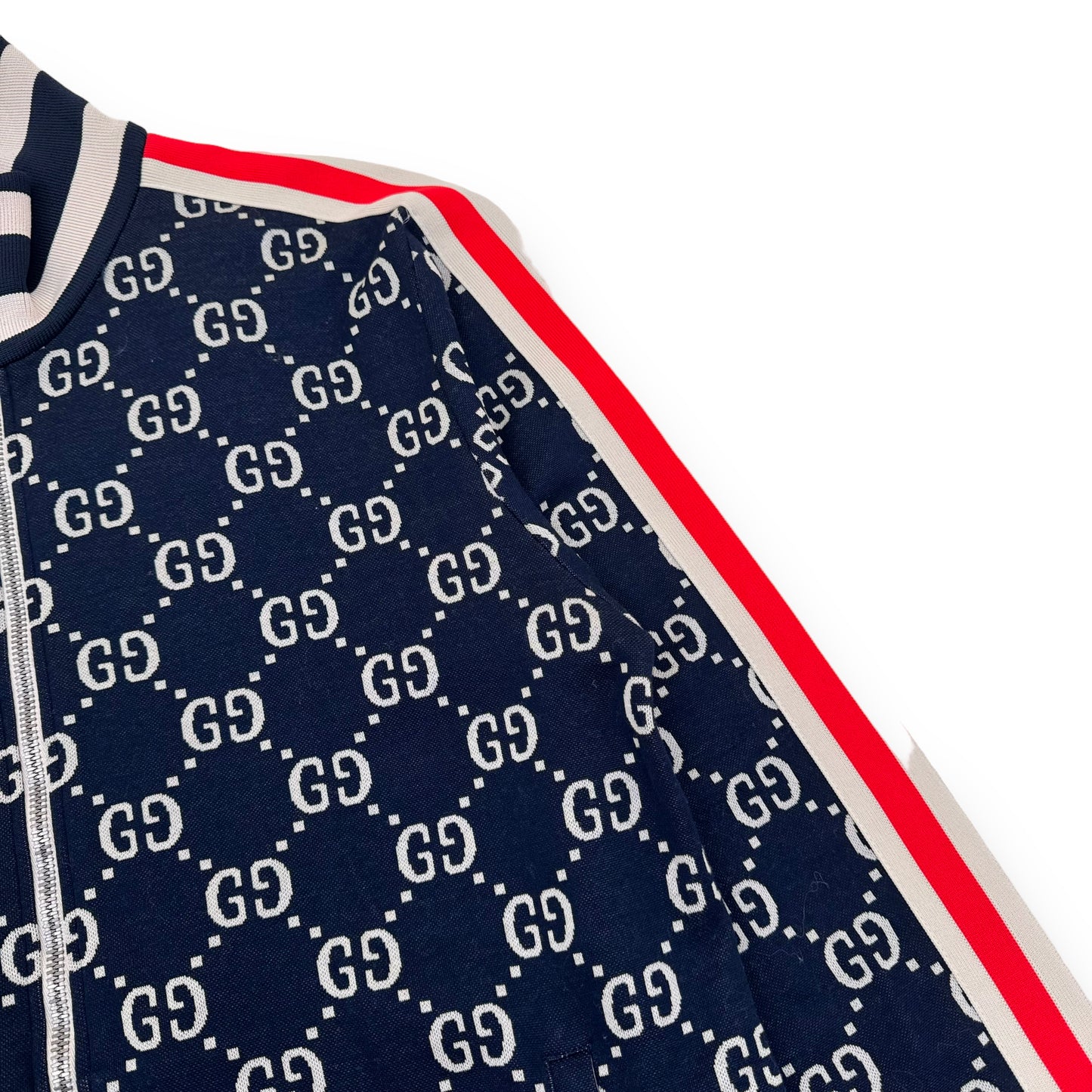 GUCCI GG LOGO-INTARSIA COTTON ZIP-UP TRACK JACKET NAVY L