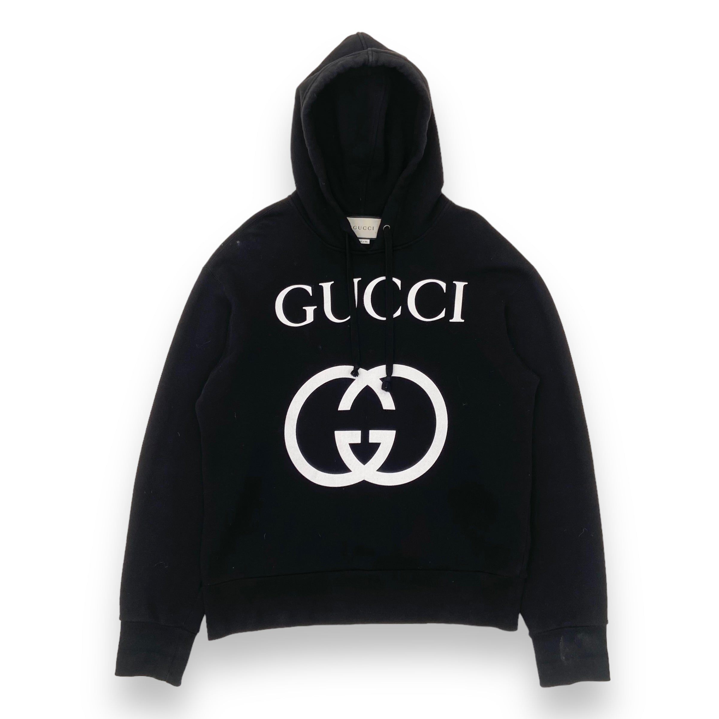 GUCCI LOGO-PRINT LOOPBACK COTTON-JERSEY HOODIE BLACK S – Wylist