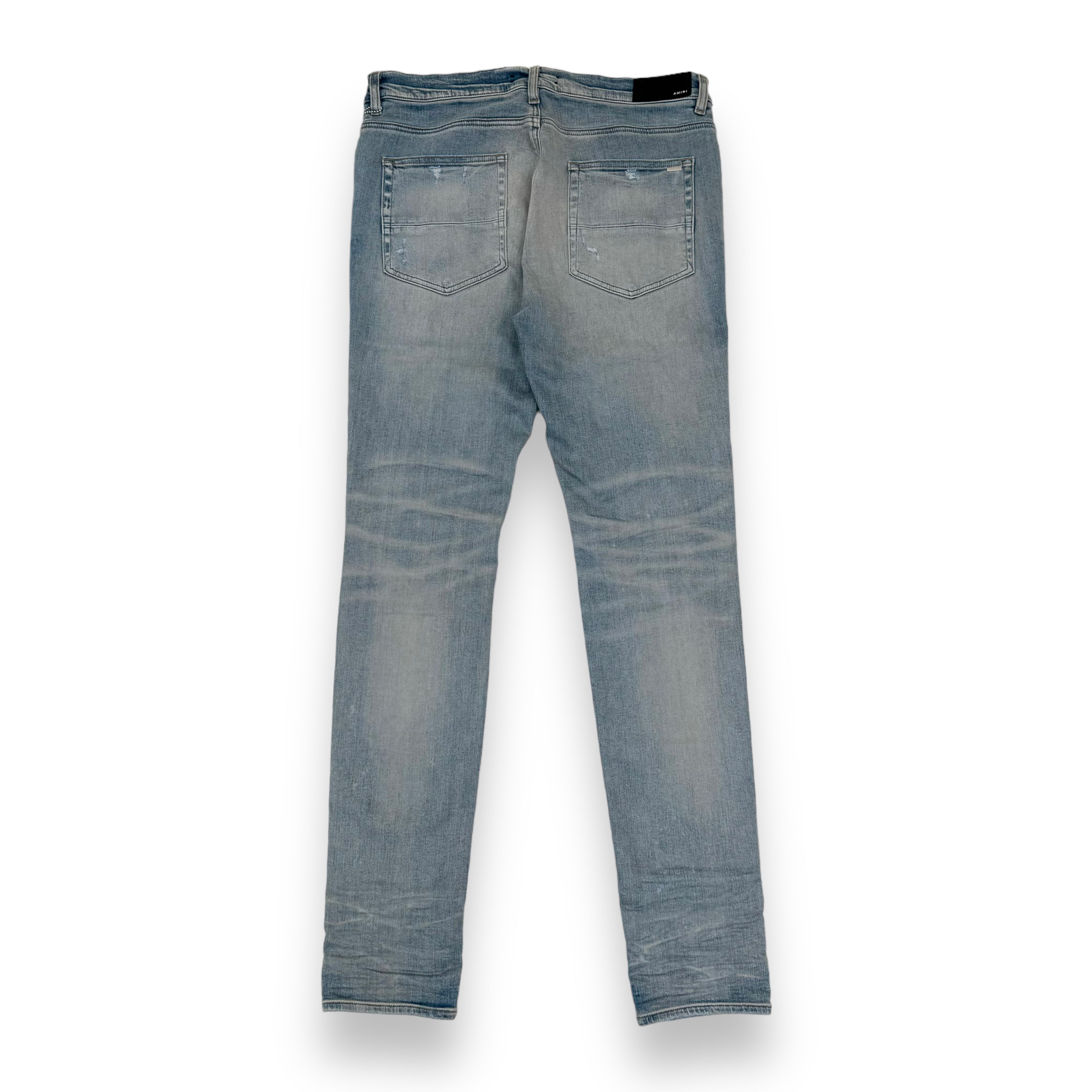 AMIRI THRASHER PLUS STRETCH-DENIM DISTRESSED JEANS BLUE 36W