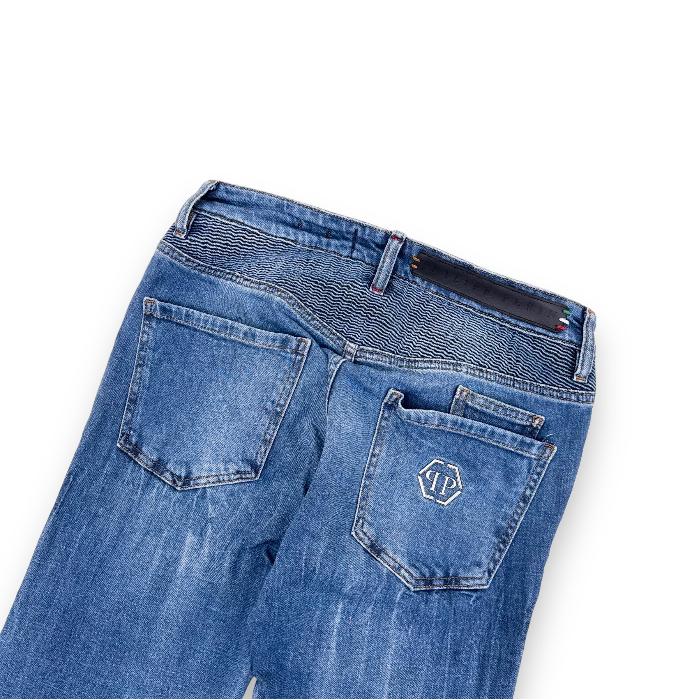 PHILIPP PLEIN BIKER DENIM JEANS BLUE 31W