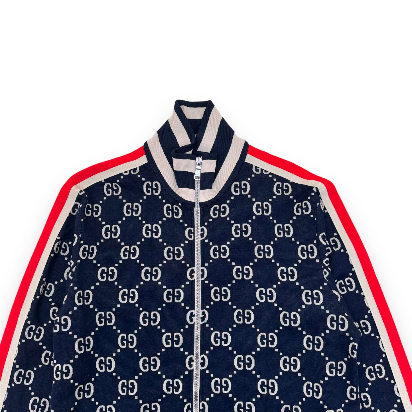 GUCCI GG LOGO-INTARSIA COTTON ZIP-UP TRACK JACKET NAVY L