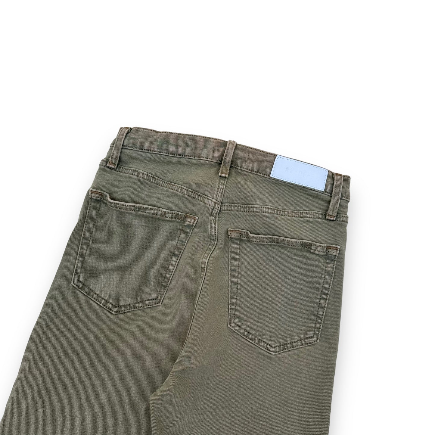 RE-DONE 70’S HIGH RISE STOVE PIPE RAW WASHED DENIM JEANS GREEN 27”