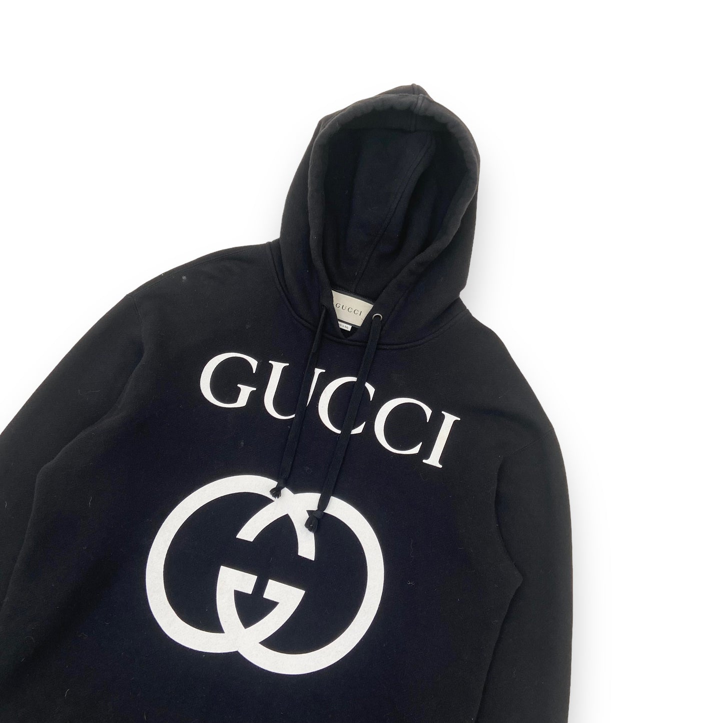 GUCCI LOGO-PRINT LOOPBACK COTTON-JERSEY HOODIE BLACK S