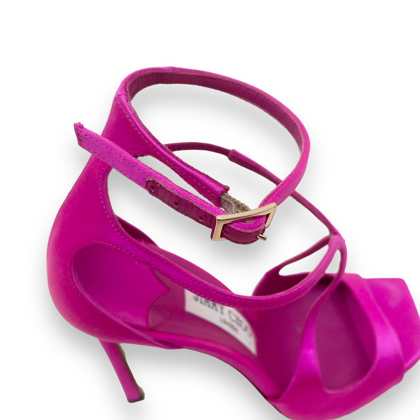 JIMMY CHOO AZIA 95 SATIN HEELS FUCHSIA UK5