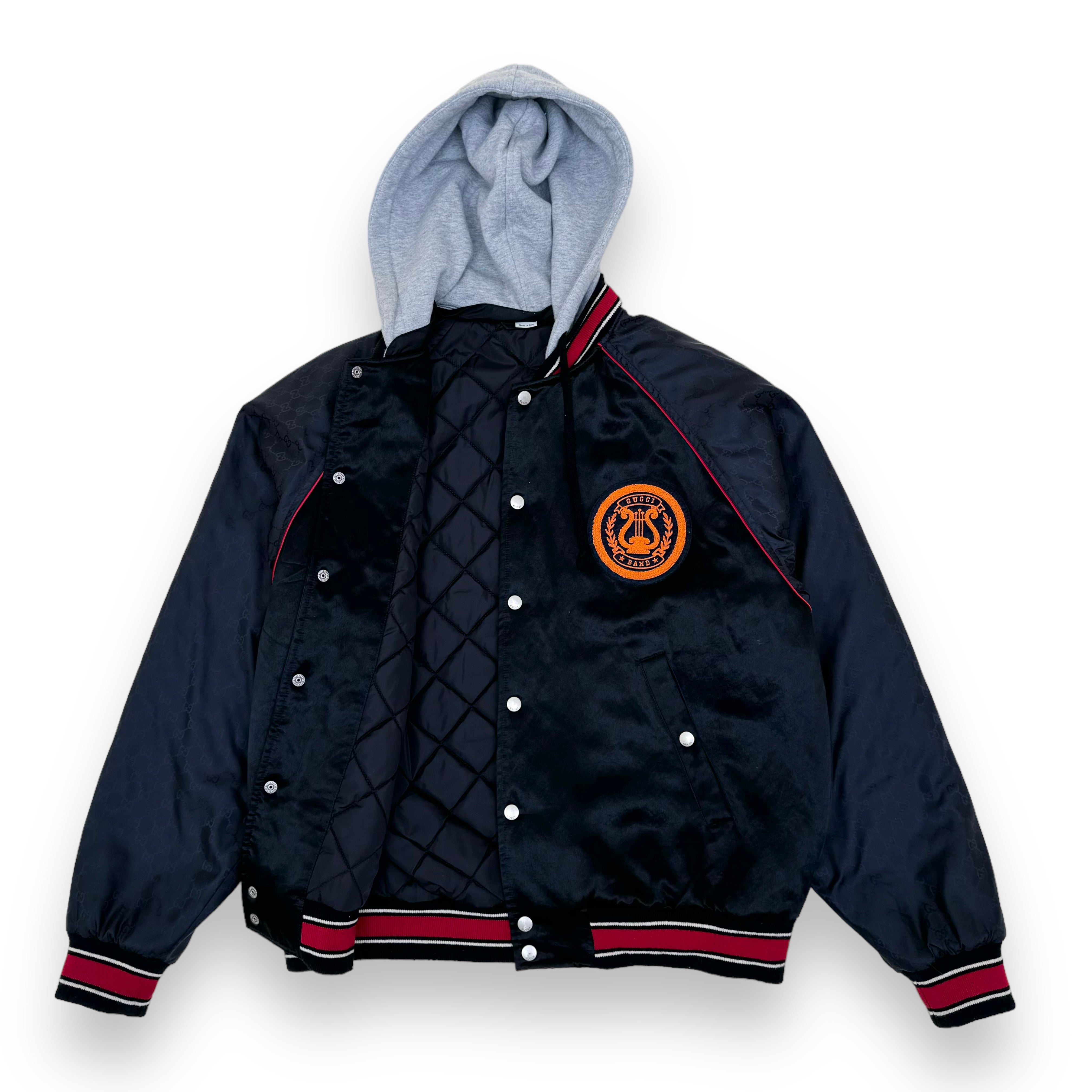 GUCCI BAND HOODED BOMBER JACKET BLACK S