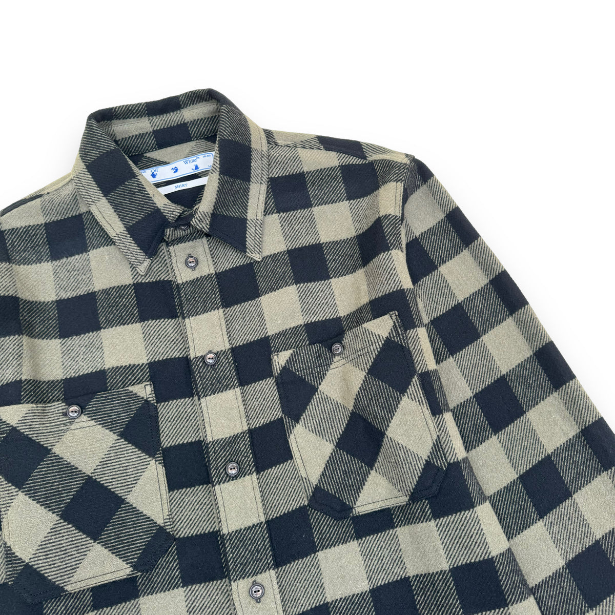 OFF-WHITE CHECKED LOGO EMBROIDERED FLANNEL SHIRT GREEN / BLACK L