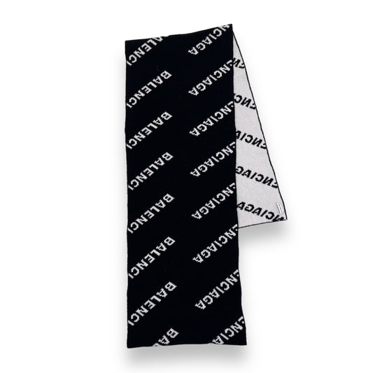 BALENCIAGA VIRGIN WOOL LOGO SCARF BLACK