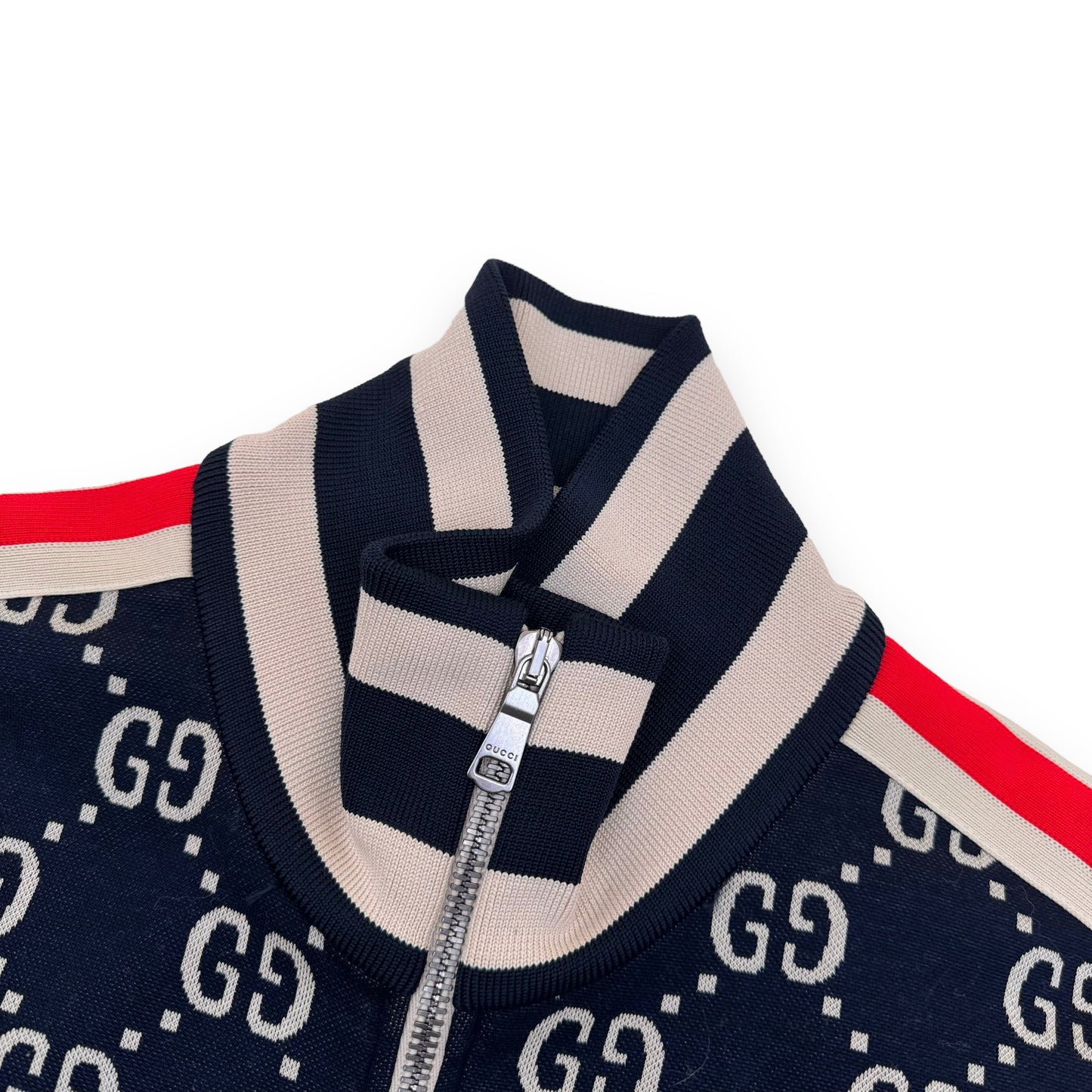 GUCCI GG LOGO-INTARSIA COTTON ZIP-UP TRACK JACKET NAVY L