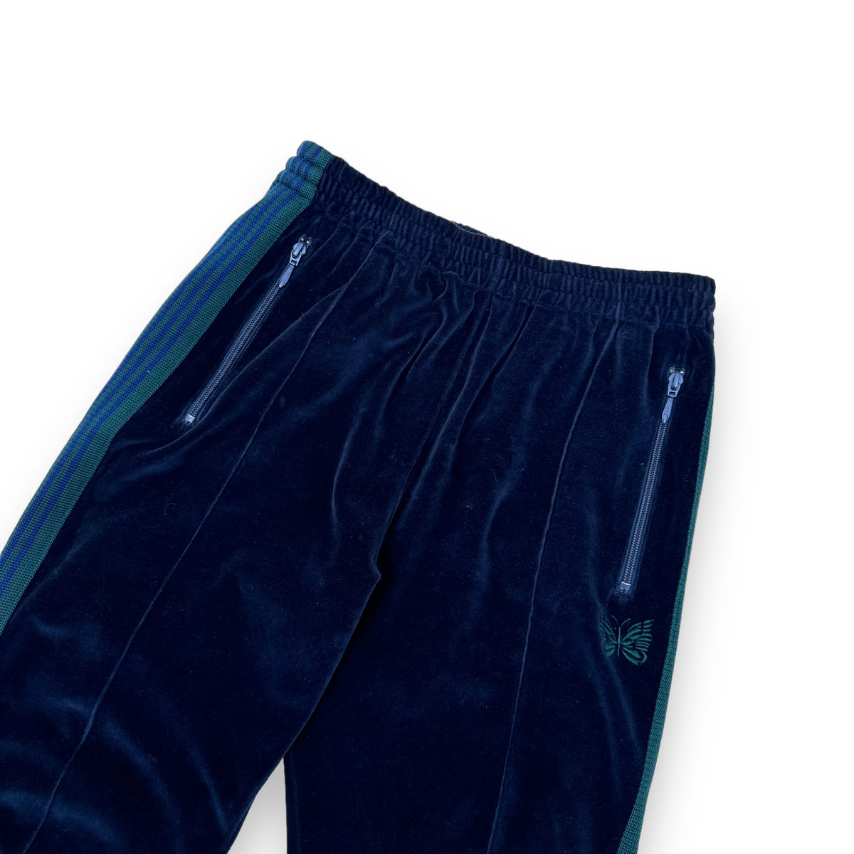 NEEDLES VELOUR TRACK PANTS NAVY / GREEN M