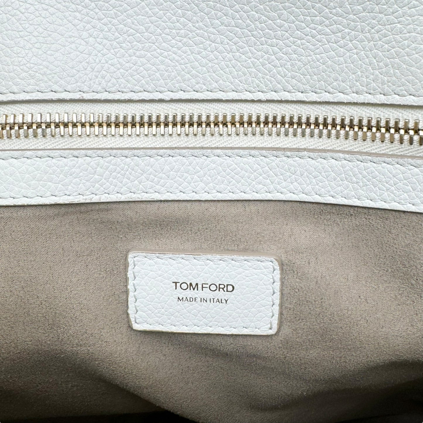 TOM FORD JENNIFER ZIP TOTE LEATHER BAG WHITE / GOLD M