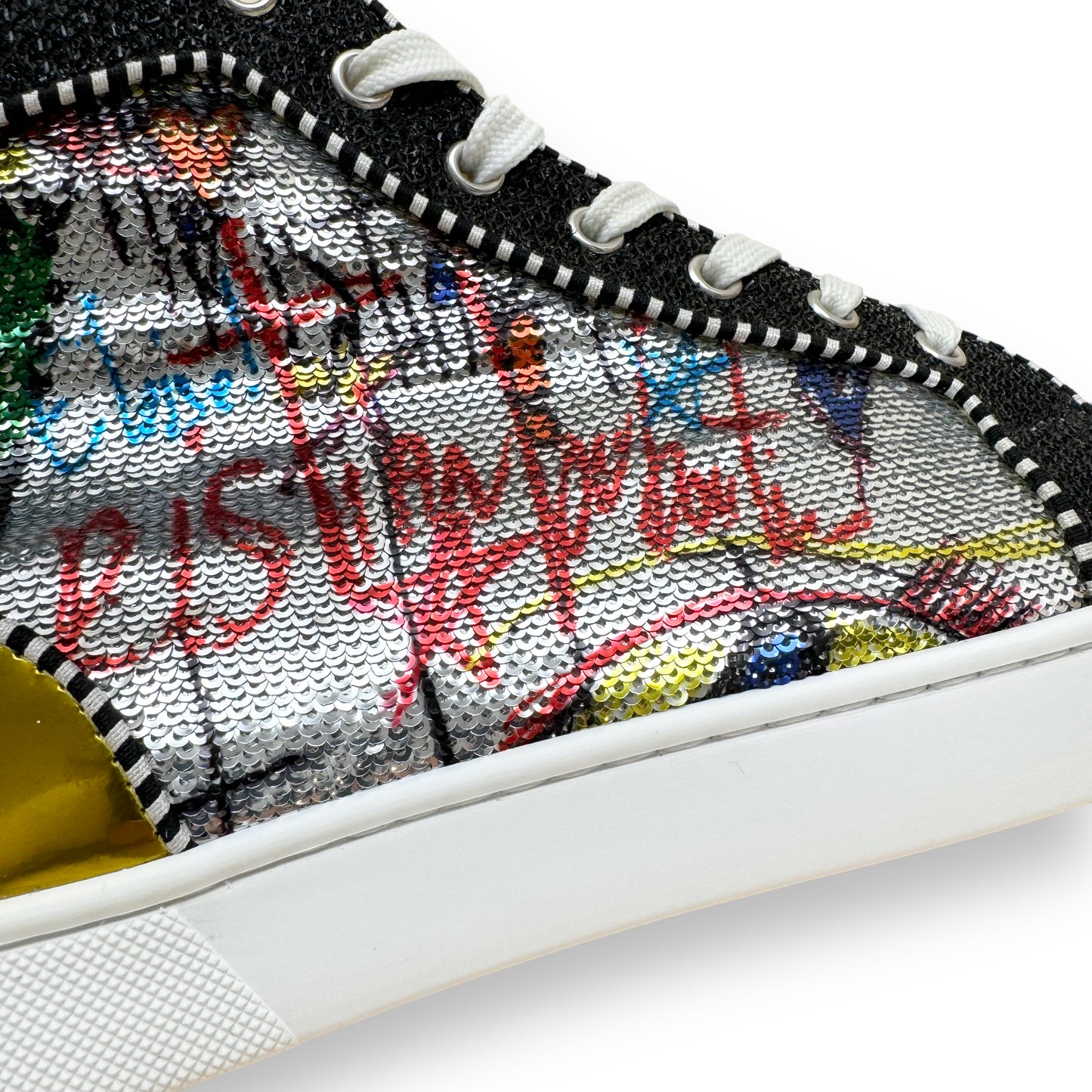 CHRISTIAN LOUBOUTIN GRAFFITI SEQUIN / LEATHER RANTUS ORLATO HIGH TOP SNEAKERS UK9