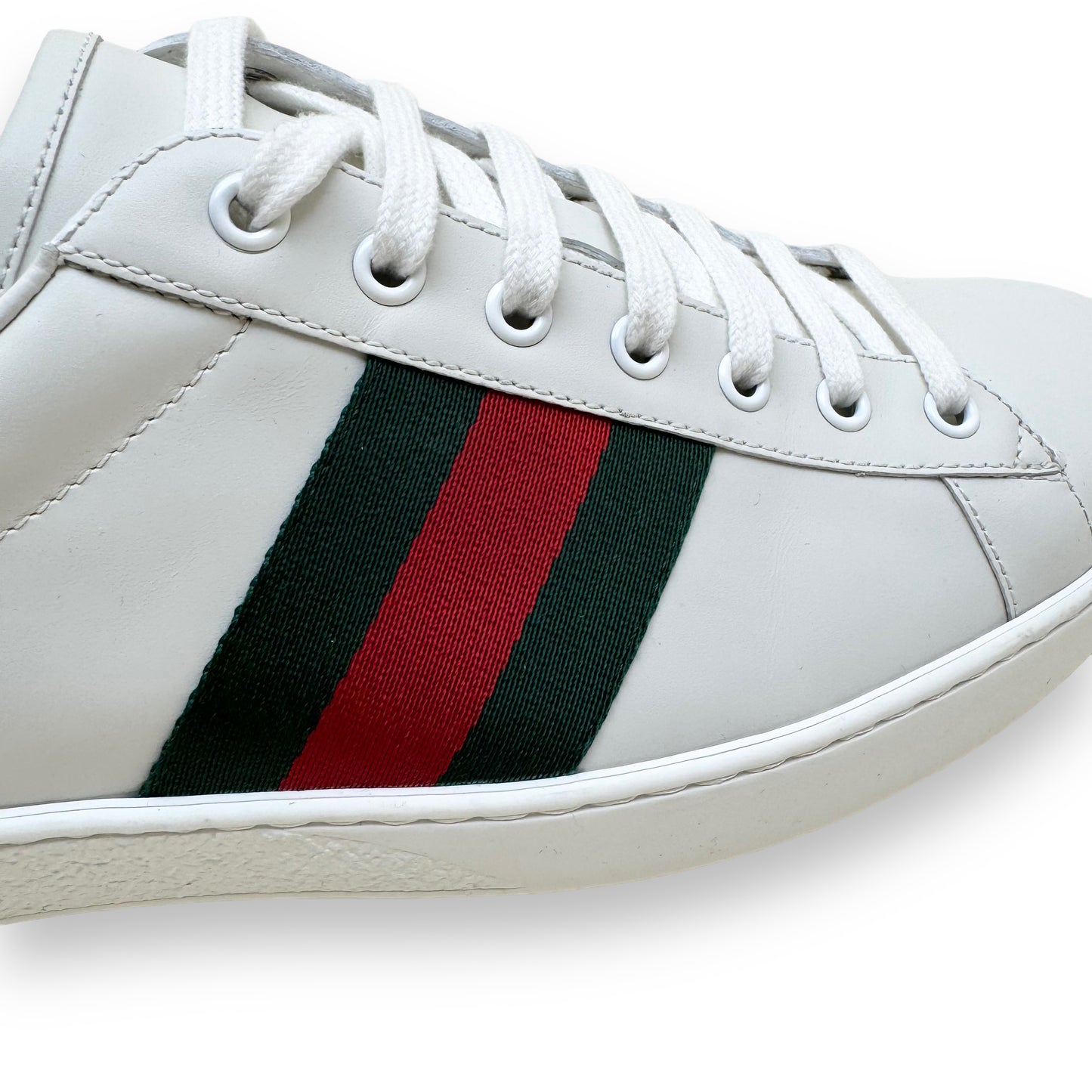 GUCCI ACE LOW TOP LEATHER WEB SNEAKERS WHITE UK11