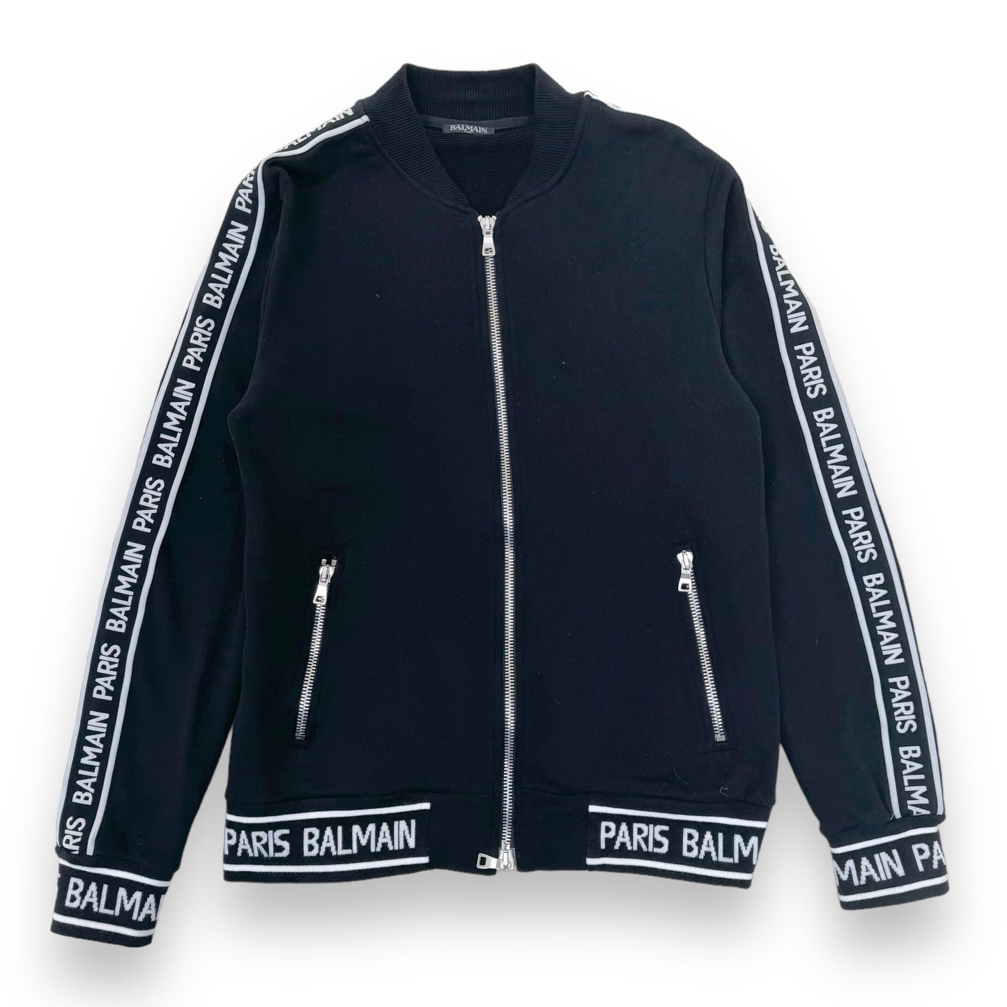 BALMAIN TAPE LOGO ZIP-UP SWEATSHIRT BLACK M