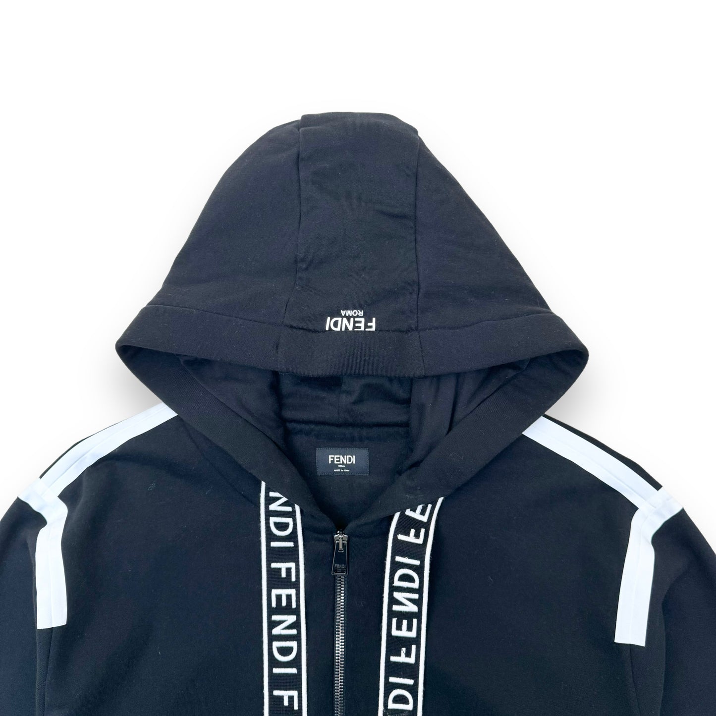 FENDI DRAWSTRING HOODED SWEATSHIRT BLACK / WHITE L